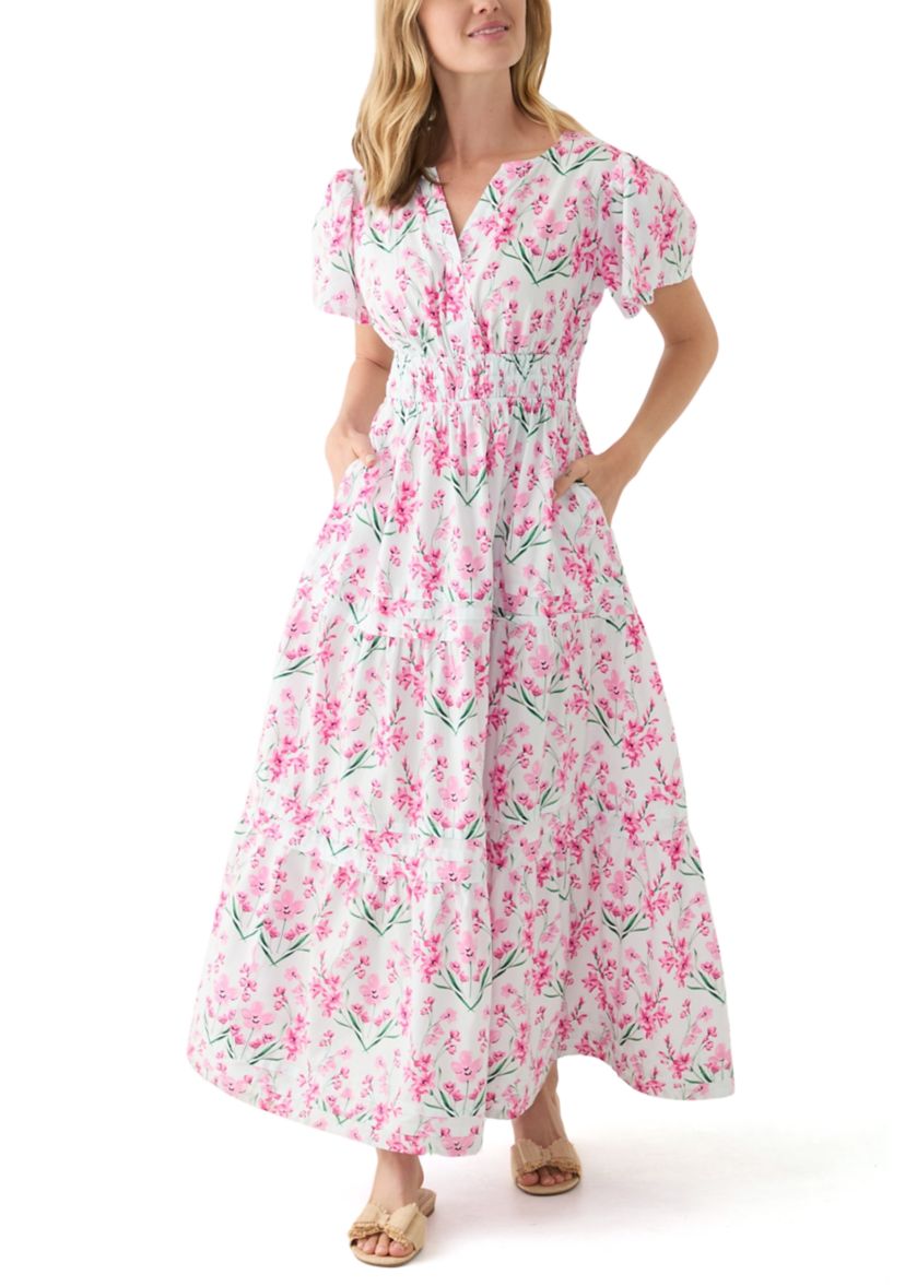 Petite Short Puff Sleeve Waisted Midi Dress