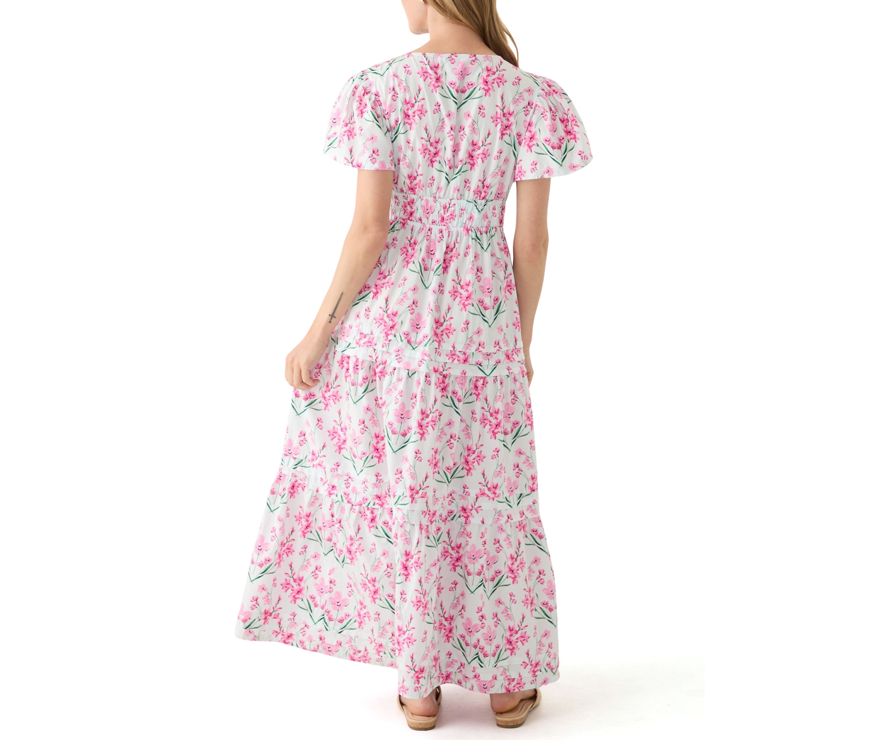 Petite Short Puff Sleeve Waisted Midi Dress