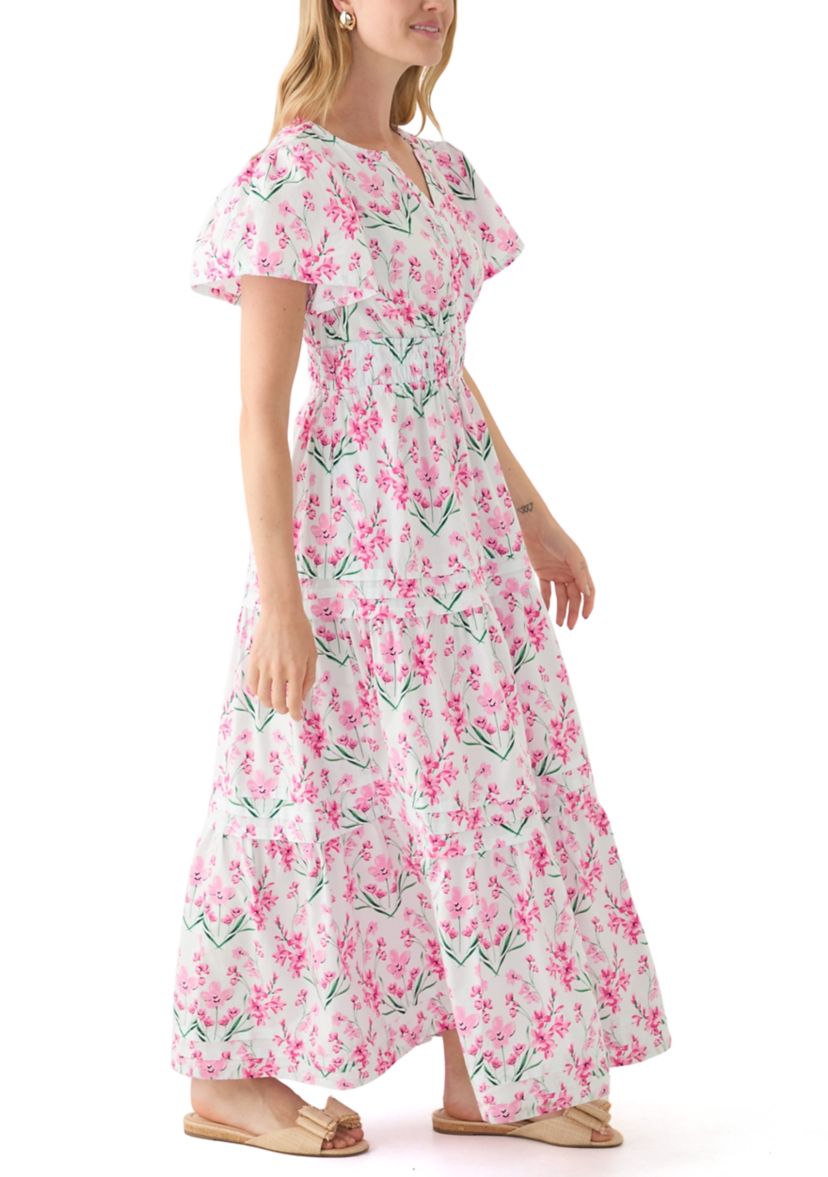 Petite Short Puff Sleeve Waisted Midi Dress