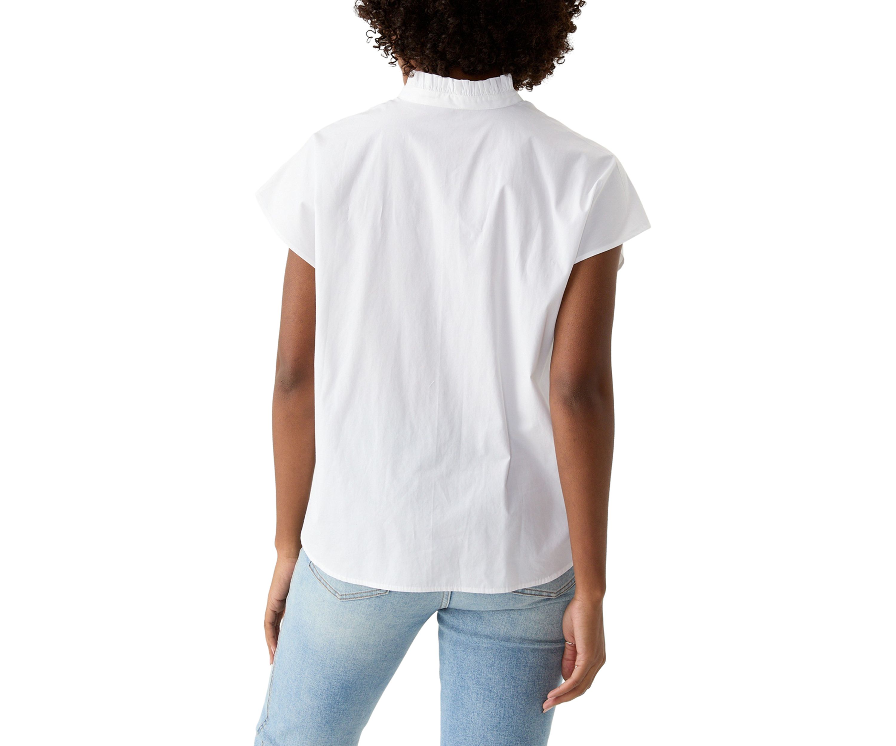 Petite Short Sleeve Dolman Ruffle Neck Top