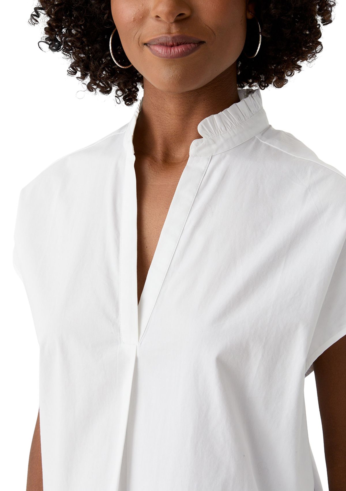 Petite Short Sleeve Dolman Ruffle Neck Top