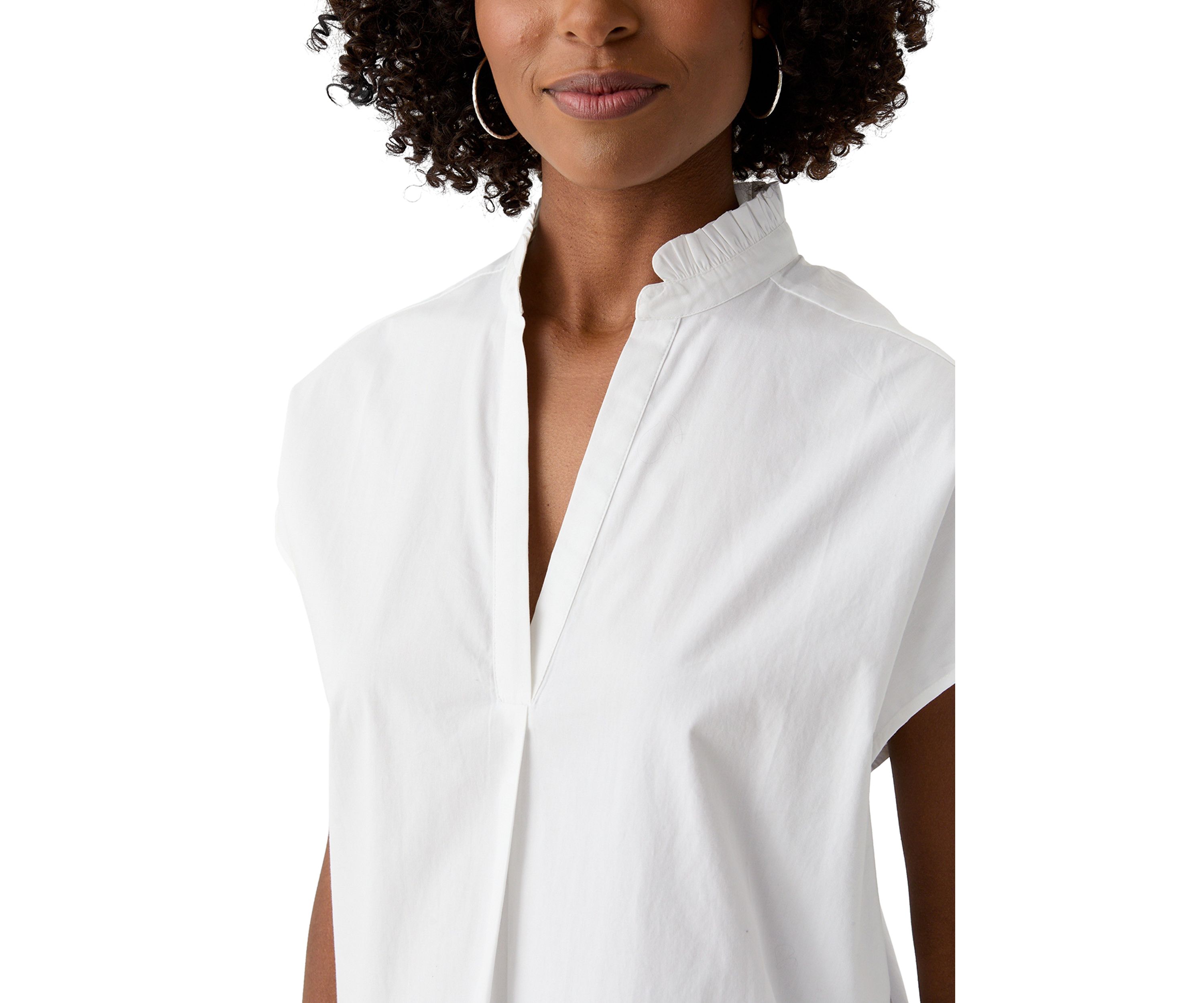 Petite Short Sleeve Dolman Ruffle Neck Top