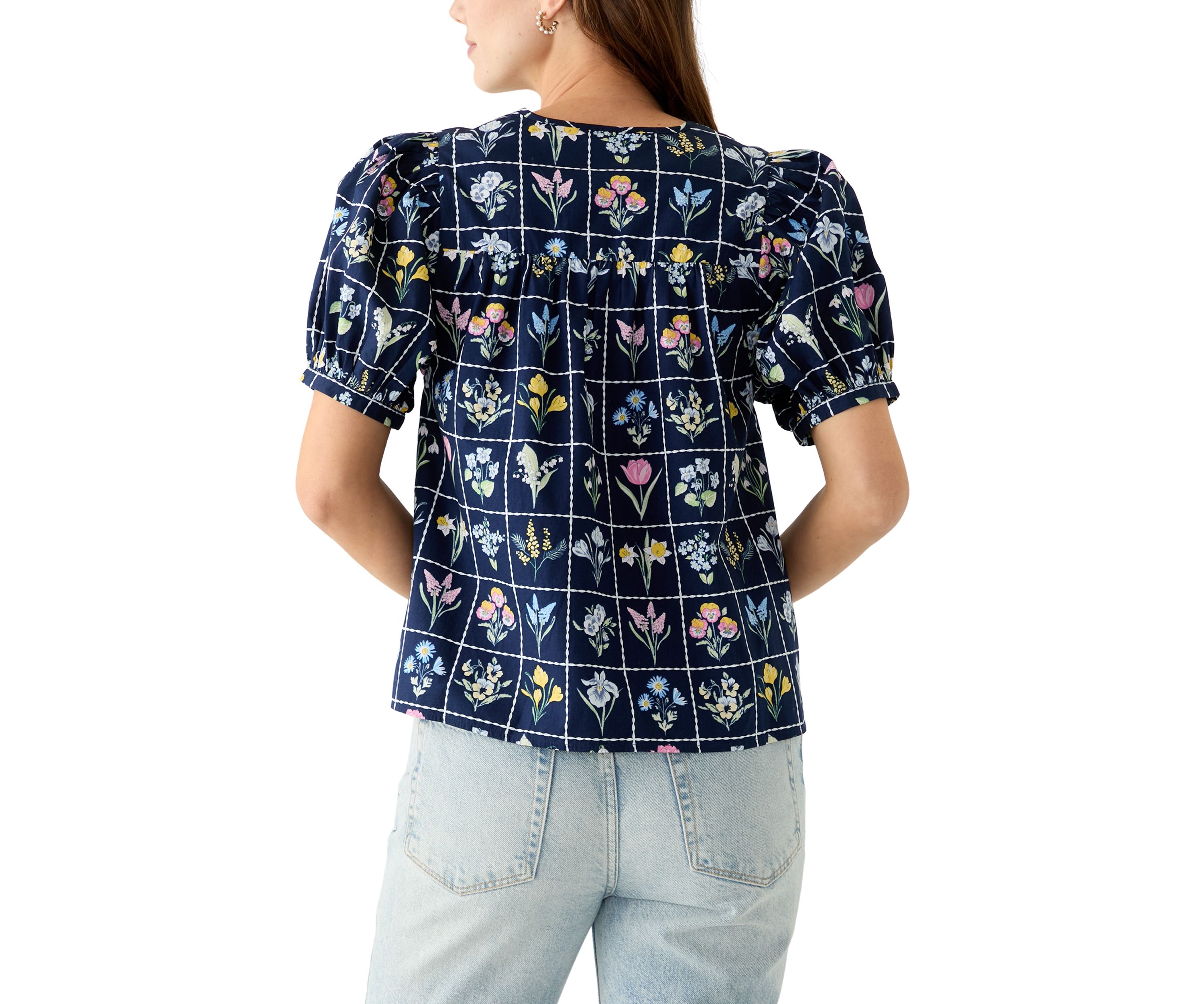 Petite Puff Sleeve Printed Blouse