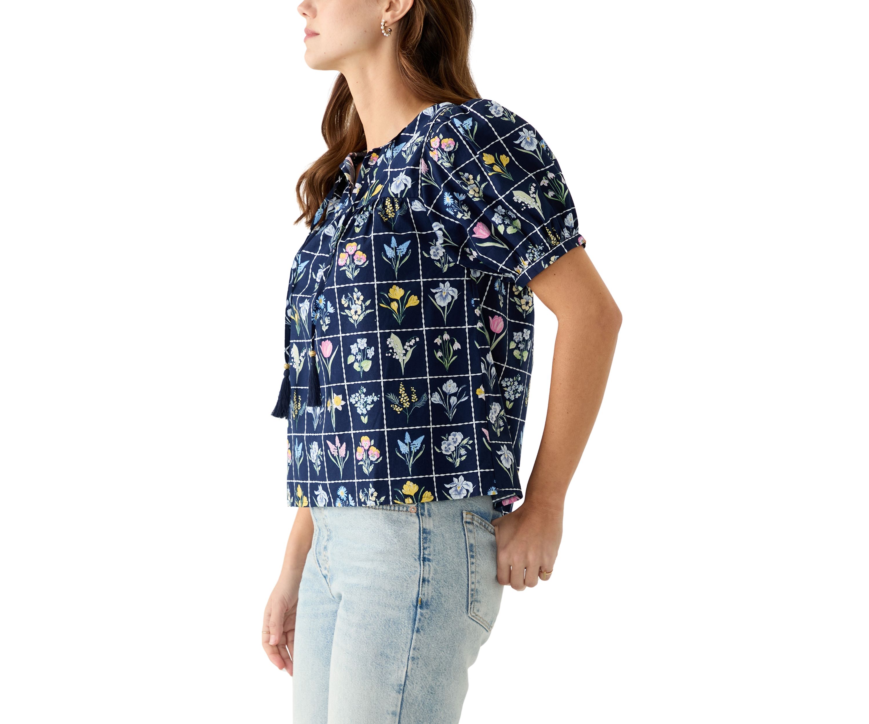 Petite Puff Sleeve Printed Blouse