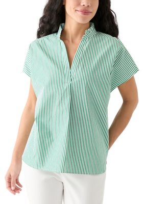 Crown & Ivy Women's Petite Short Dolman Sleeve Ruffle Neck Top