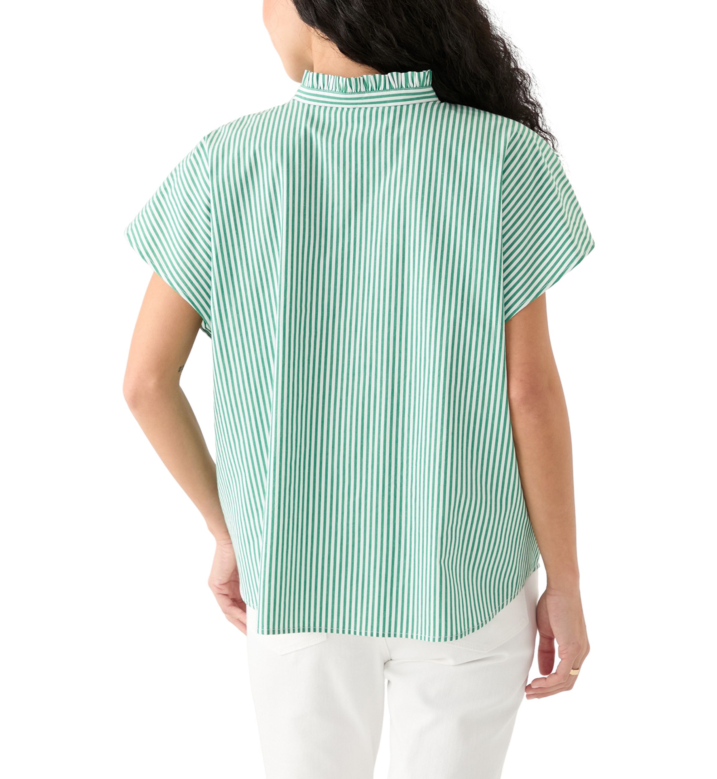 Petite Short Dolman Sleeve Ruffle Neck Top