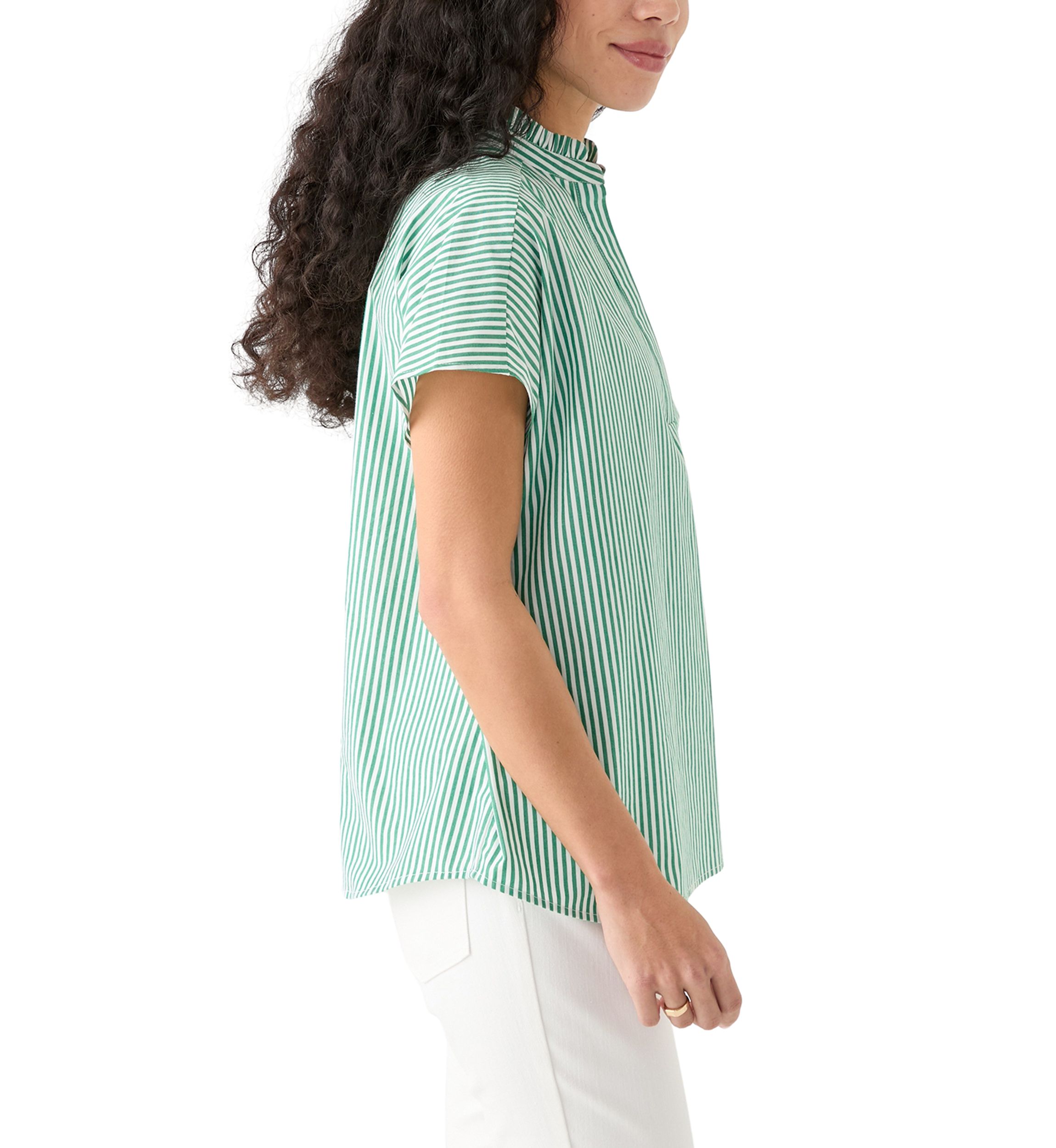 Petite Short Dolman Sleeve Ruffle Neck Top