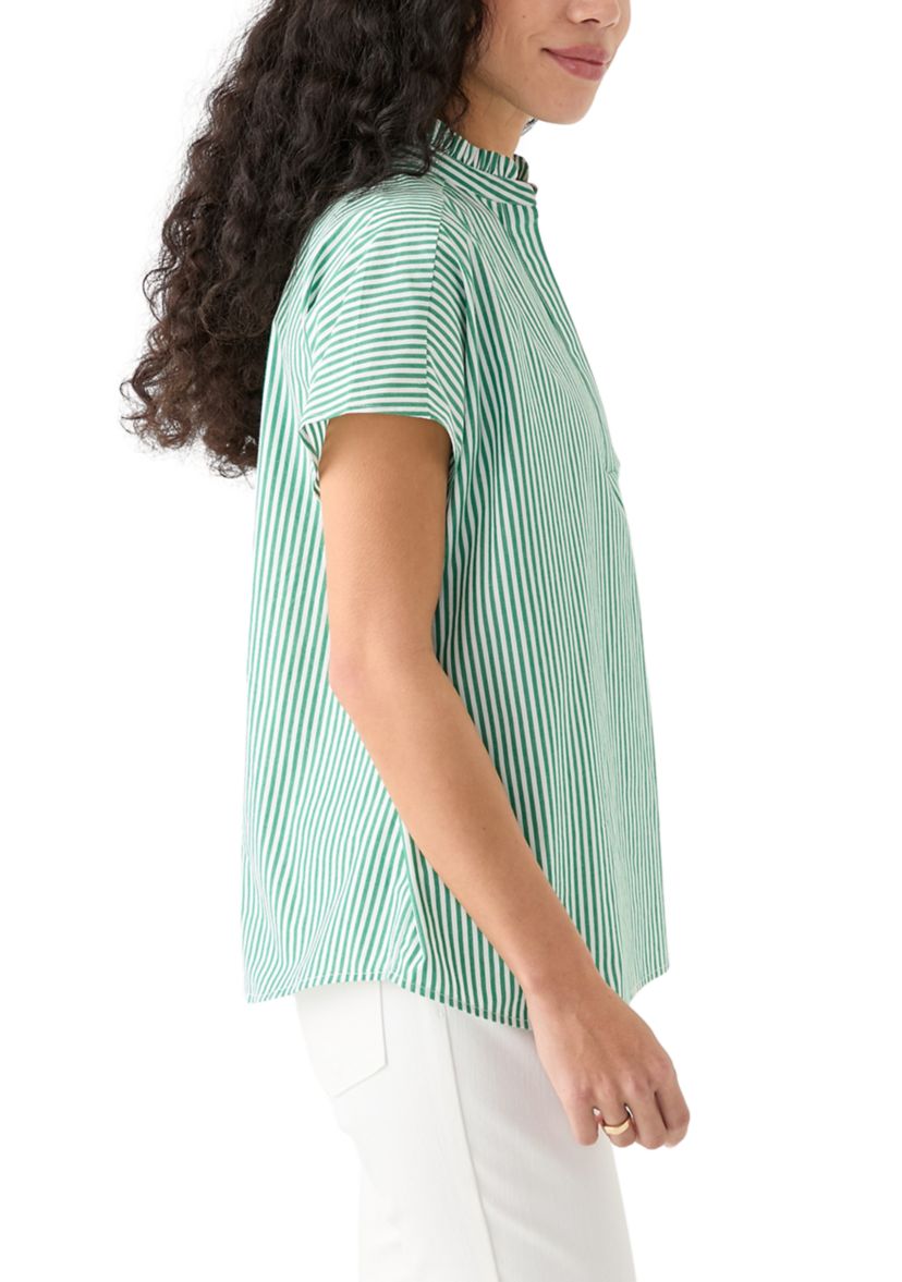 Petite Short Dolman Sleeve Ruffle Neck Top