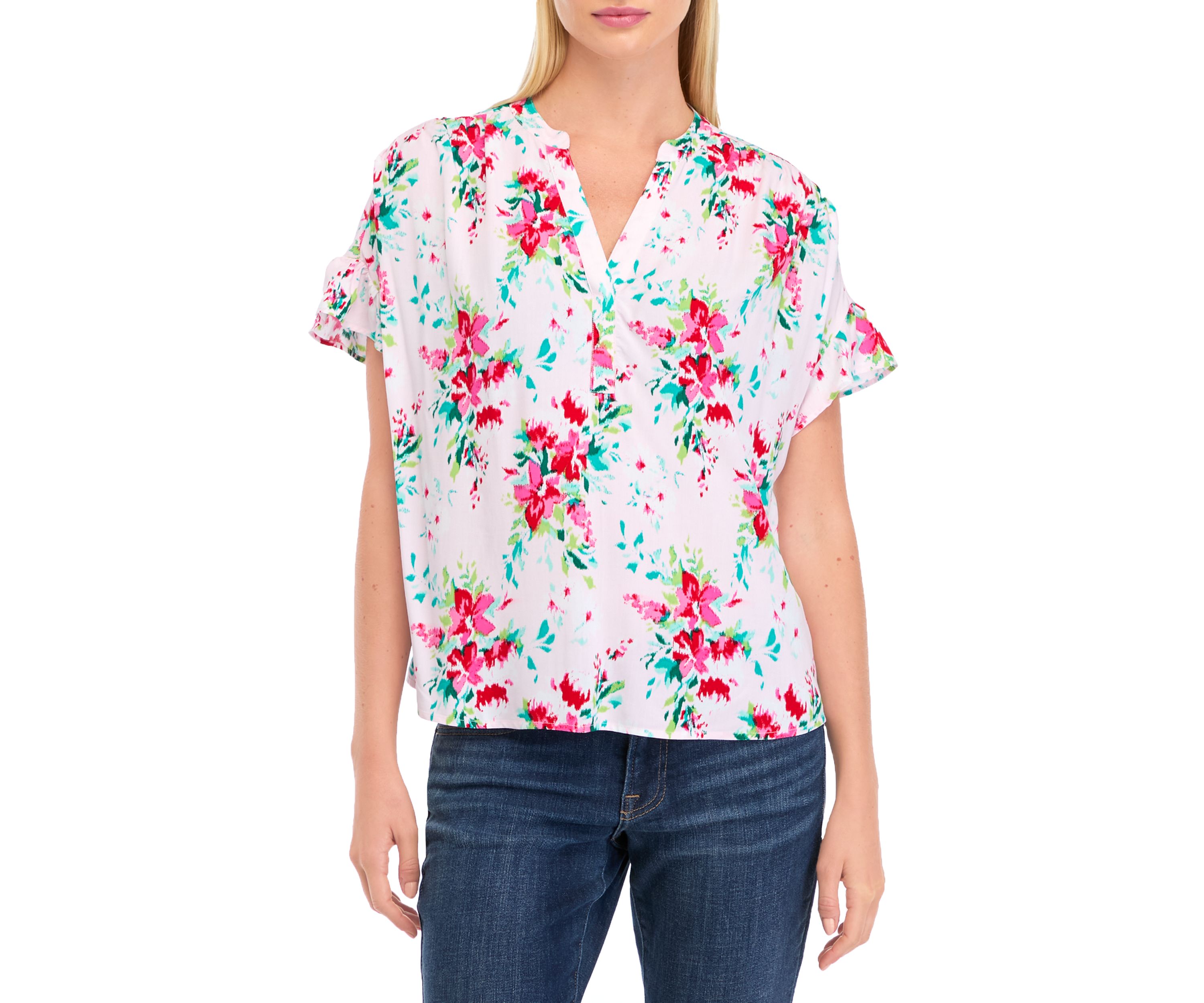 Petite Flutter Sleeve Floral Top 