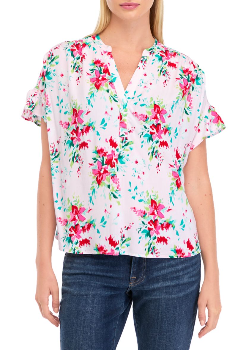 Petite Flutter Sleeve Floral Top 