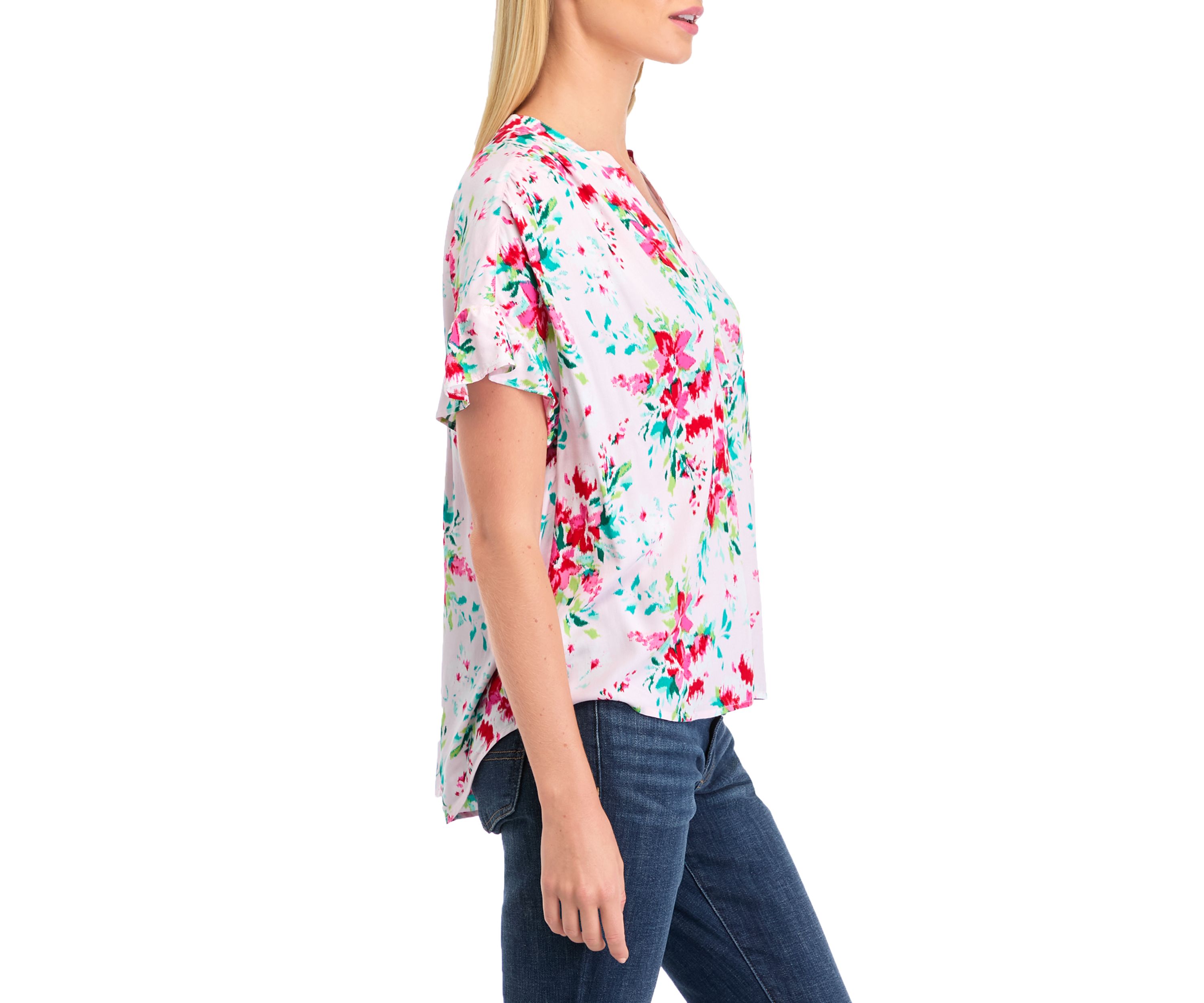 Petite Flutter Sleeve Floral Top 