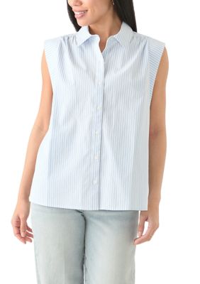 Crown & Ivy Women's Petite Sleeveless Button Down Shirt