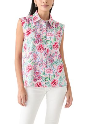 Crown & Ivy Women's Petite Sleeveless Button Down Shirt