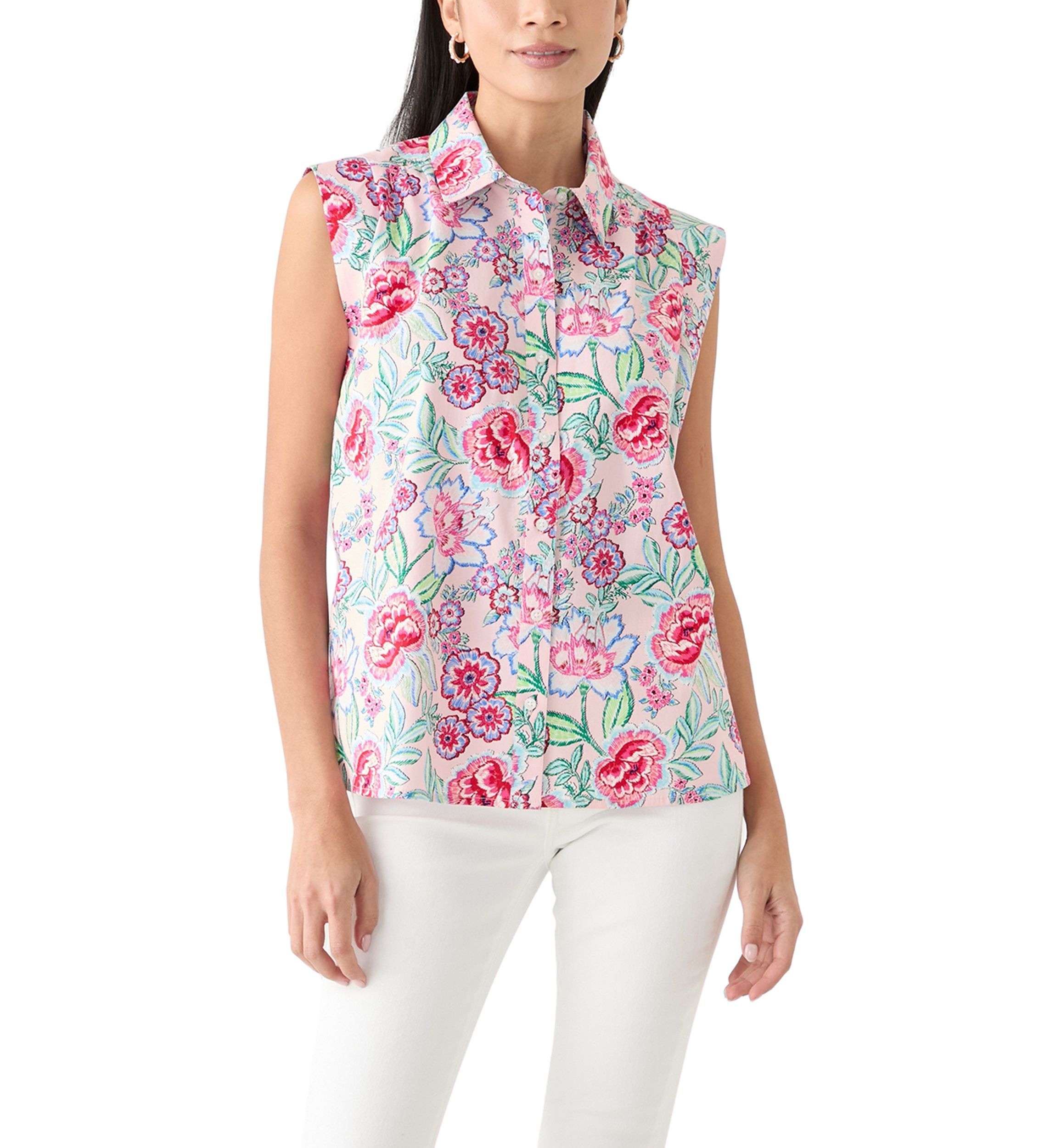 Petite Sleeveless Button Down Shirt