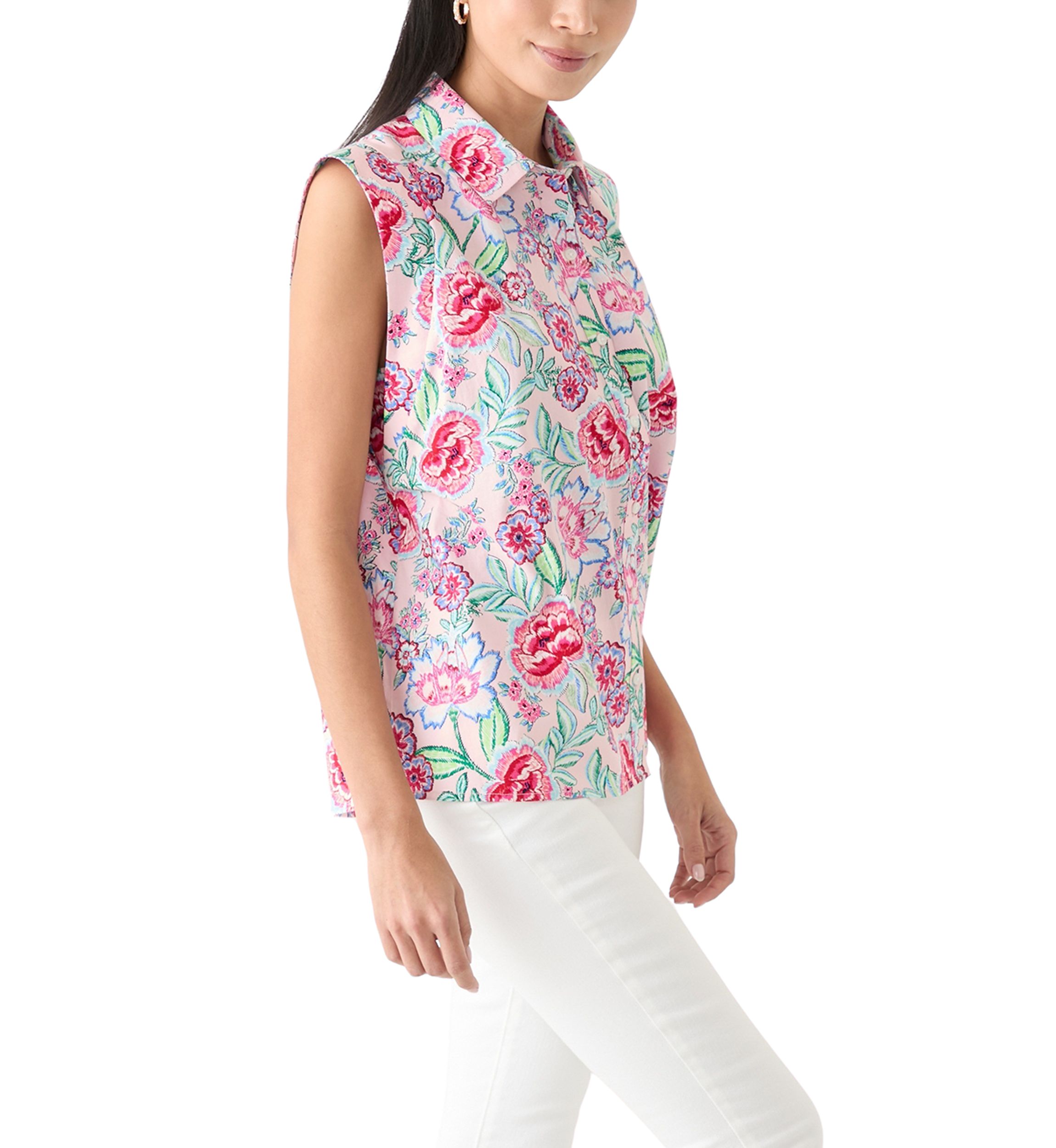 Petite Sleeveless Button Down Shirt