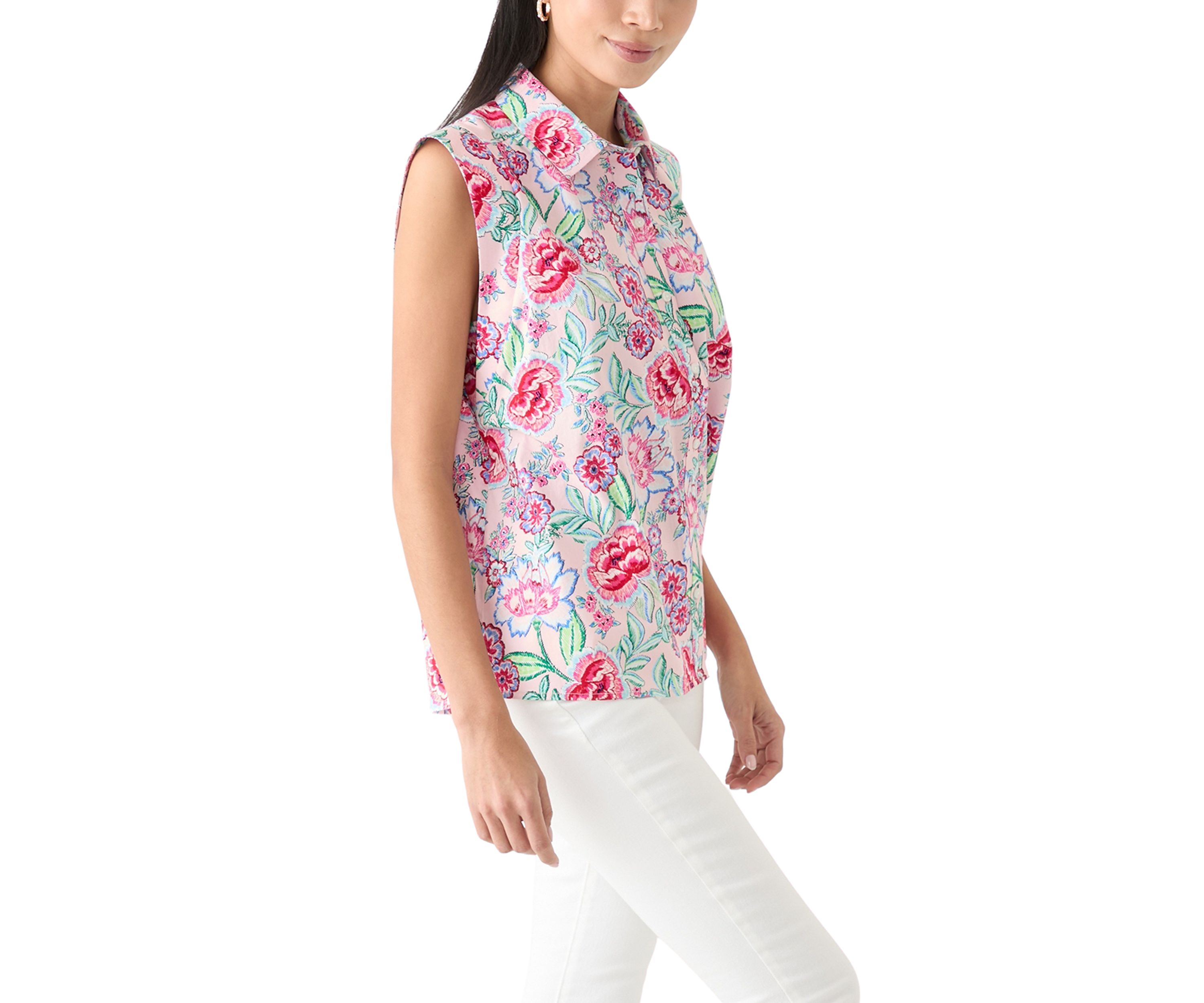 Petite Sleeveless Button Down Shirt
