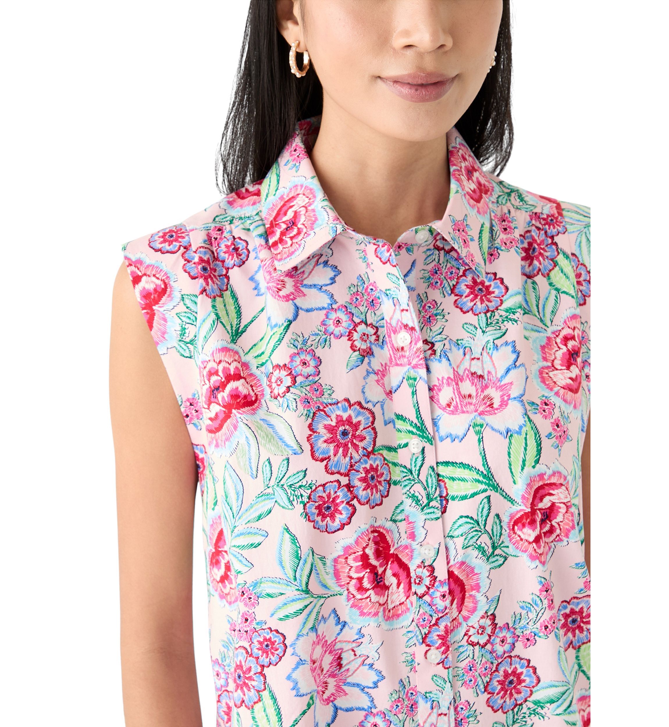 Petite Sleeveless Button Down Shirt