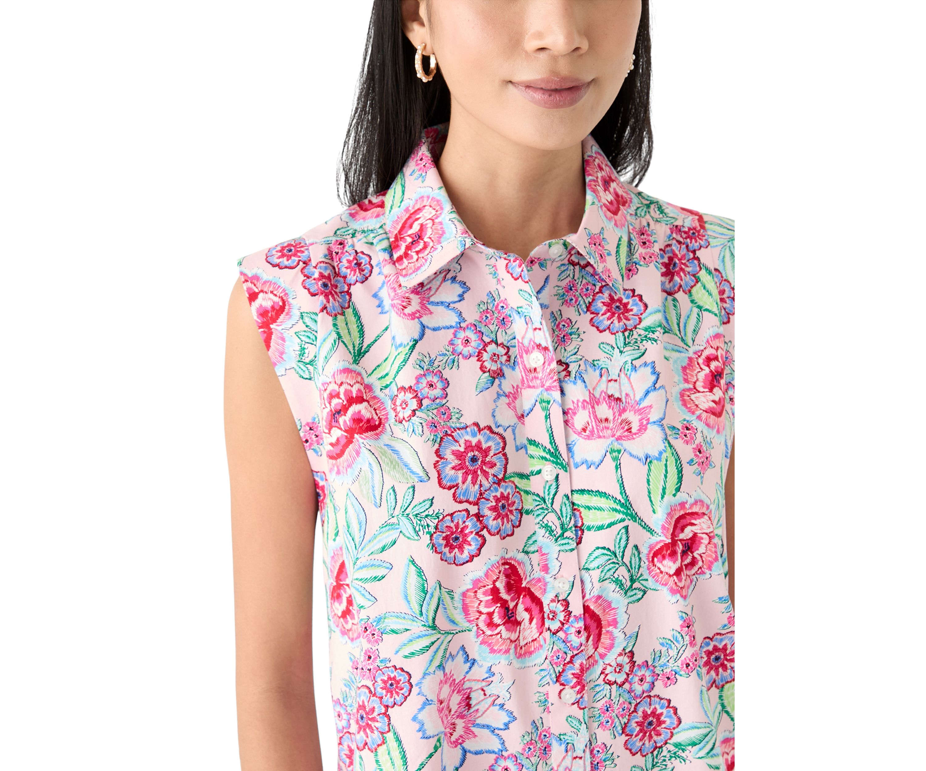 Petite Sleeveless Button Down Shirt