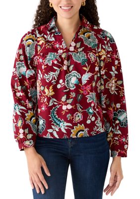 Crown & Ivy Women's Petite Long Sleeveless Peasant Printed Top