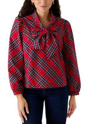 Crown & Ivy Women's Petite Long Sleeve Bow Top
