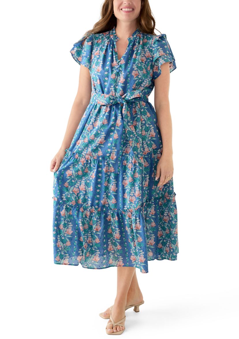 Petite Double Flutter Sleeve Belted Maxi Dress