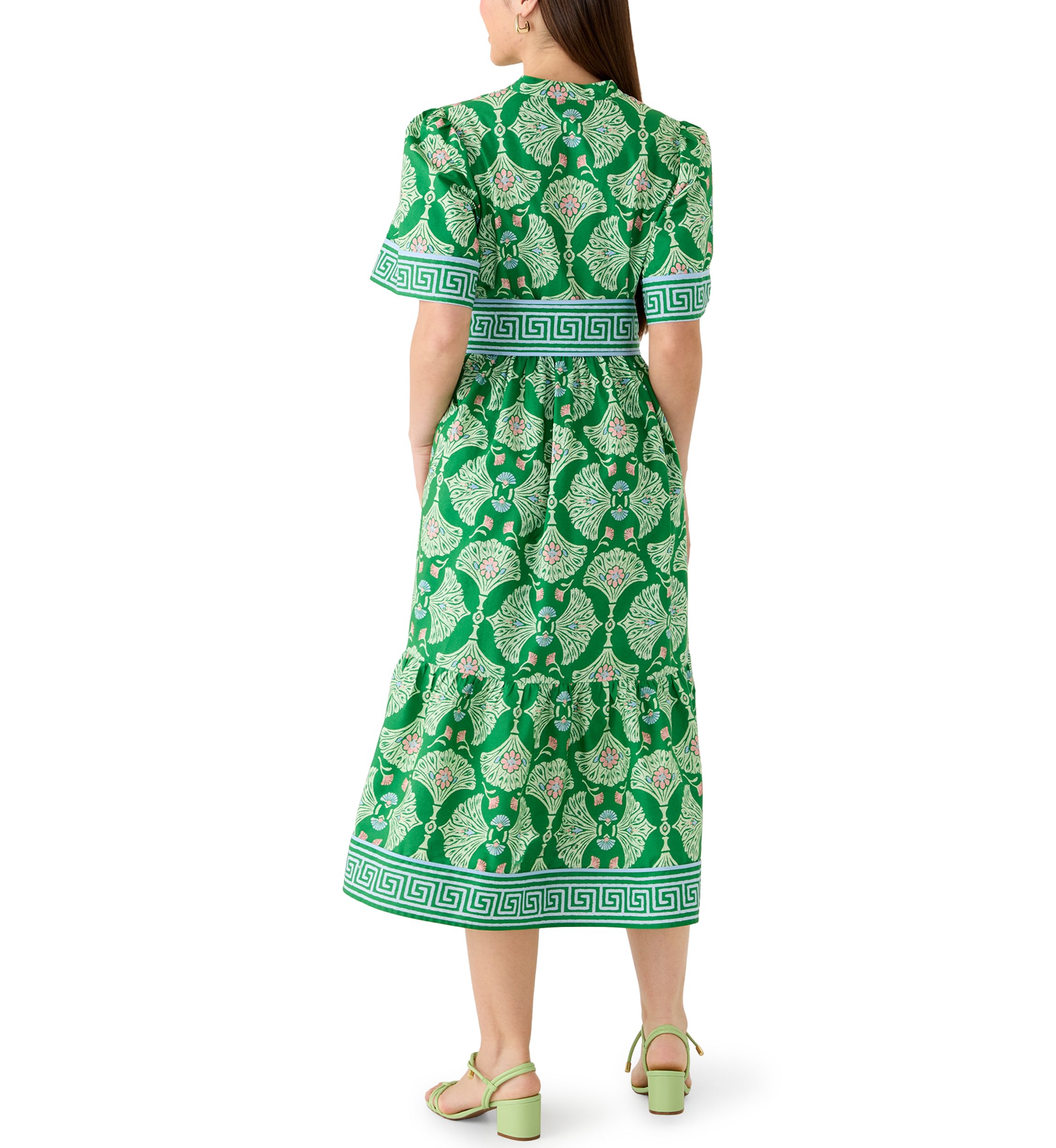 green paisley shirt dress Printed Summer Shirt Dress in Green