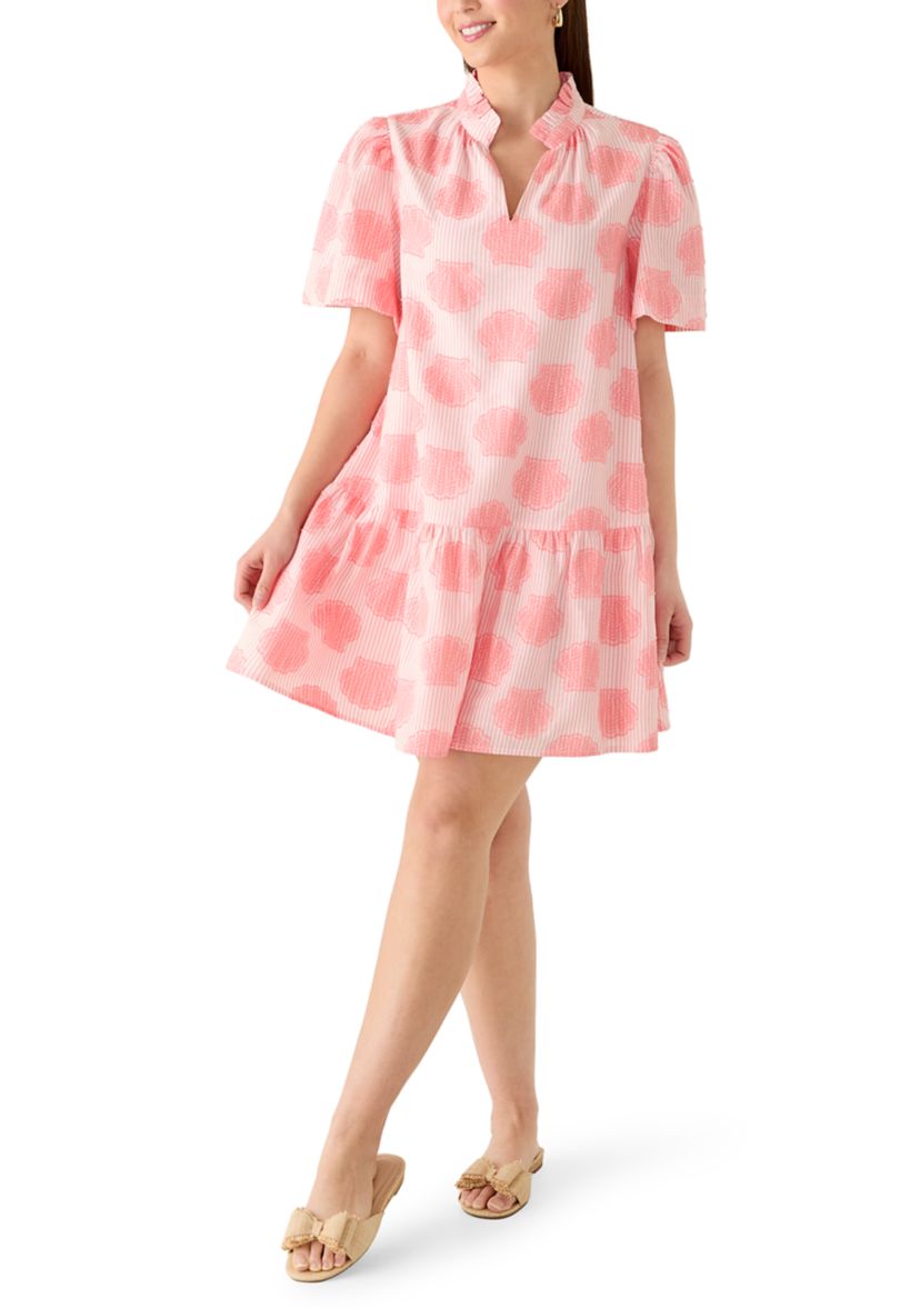 Crown & Ivy Petite Short Sleeve Notch Neck Printed Mini Dress | Belk