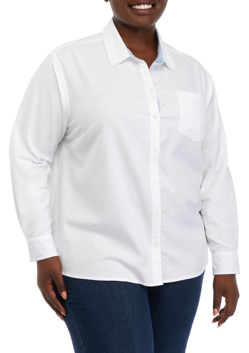 Plus Size Long Sleeve Oxford Boyfriend Shirt