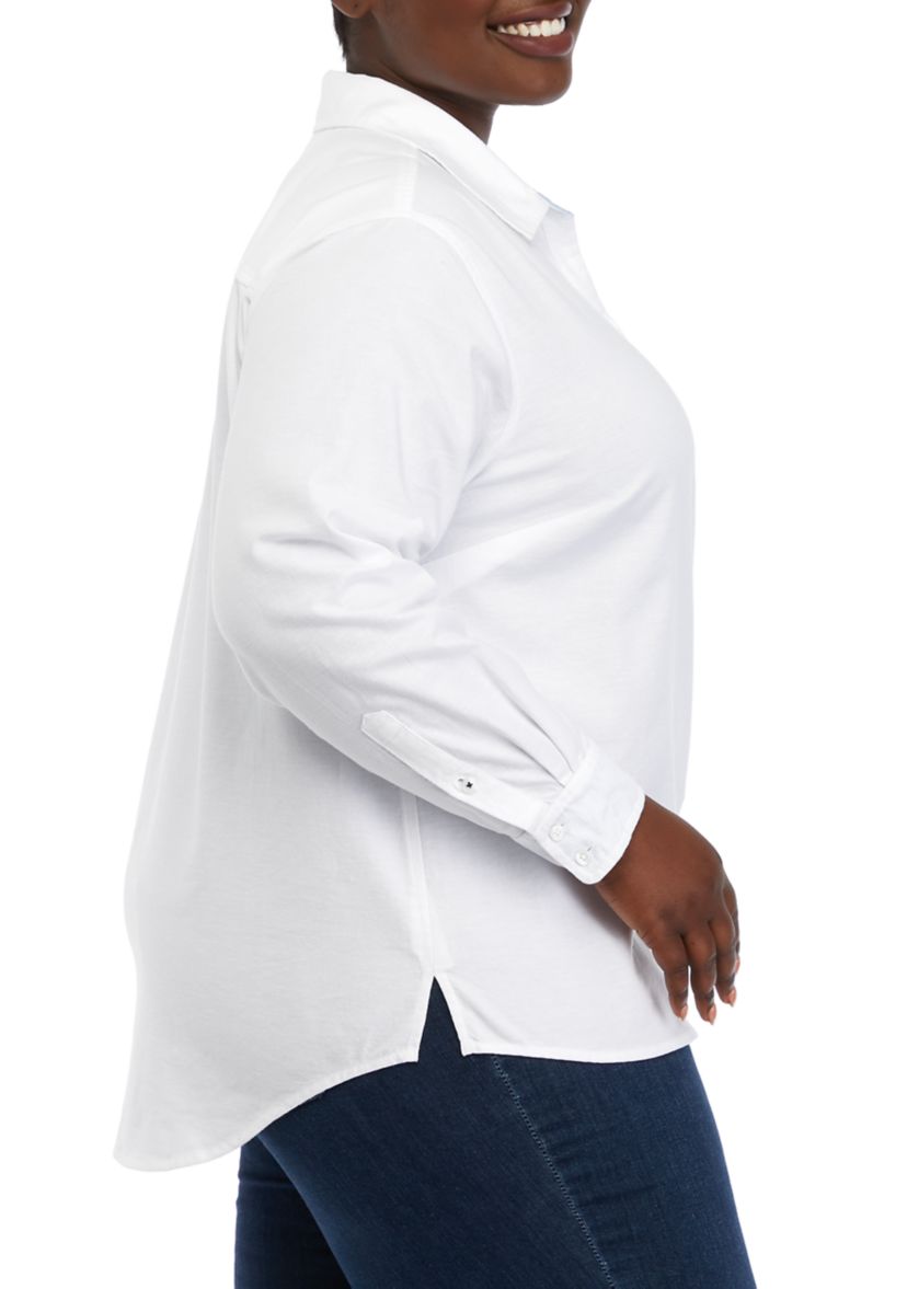 Plus Size Long Sleeve Oxford Boyfriend Shirt