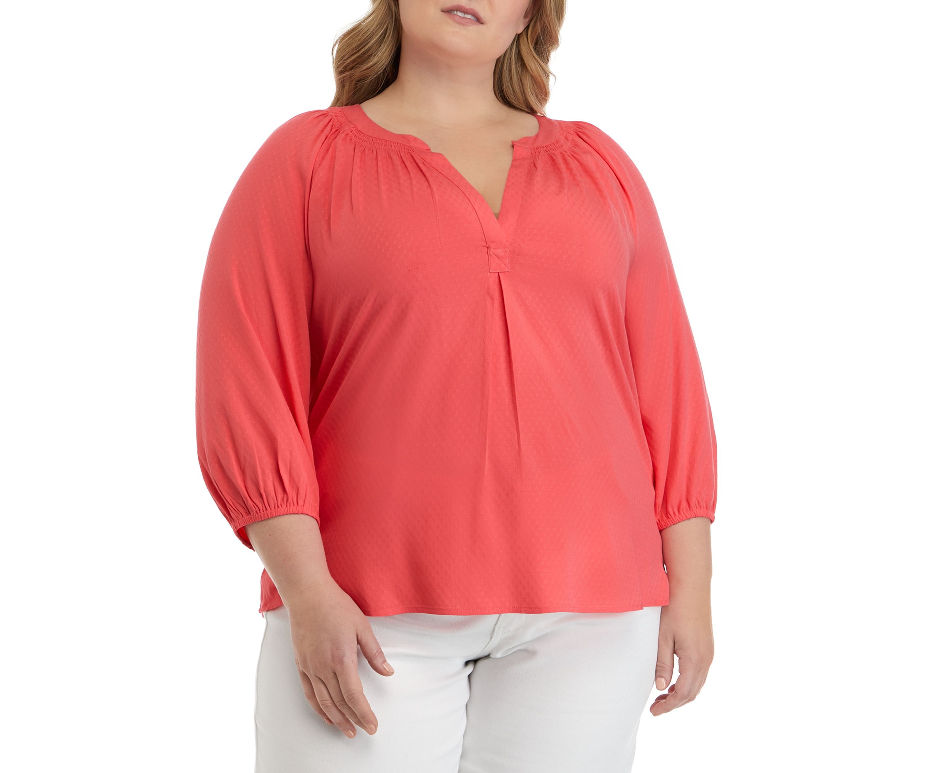Plus Size 3/4 Sleeve Peasant Top