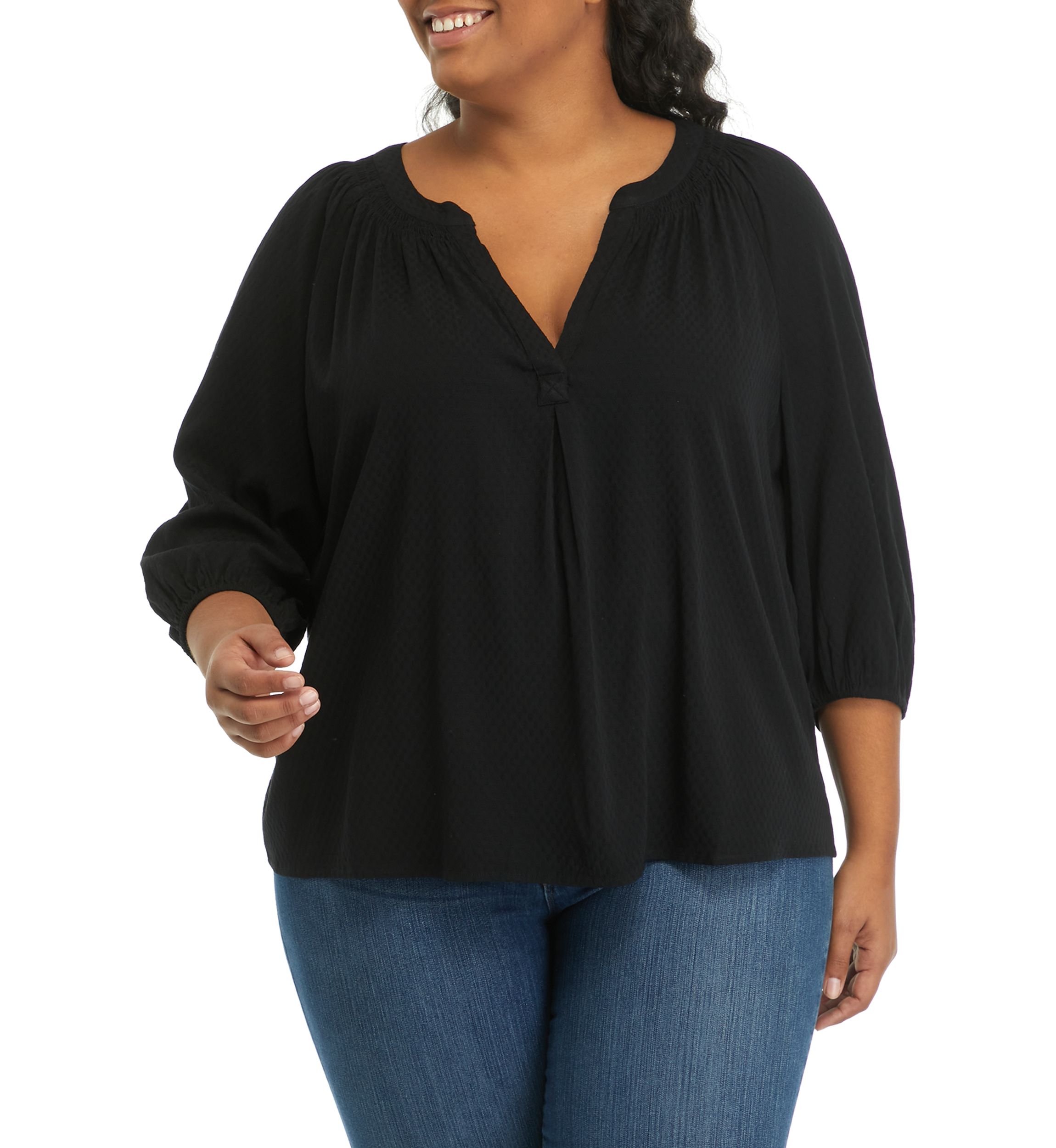 Plus Size 3/4 Sleeve Peasant Top