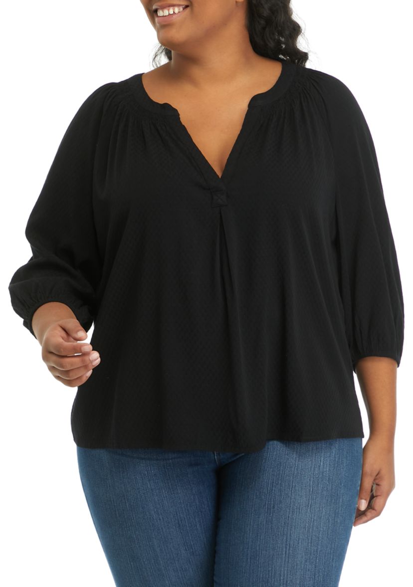 Plus Size 3/4 Sleeve Peasant Top