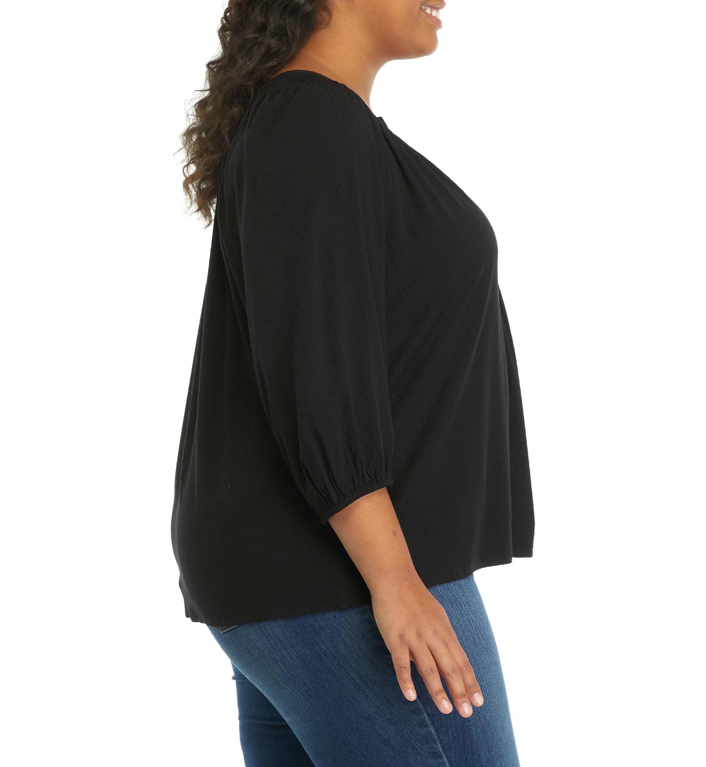 Plus Size 3/4 Sleeve Peasant Top