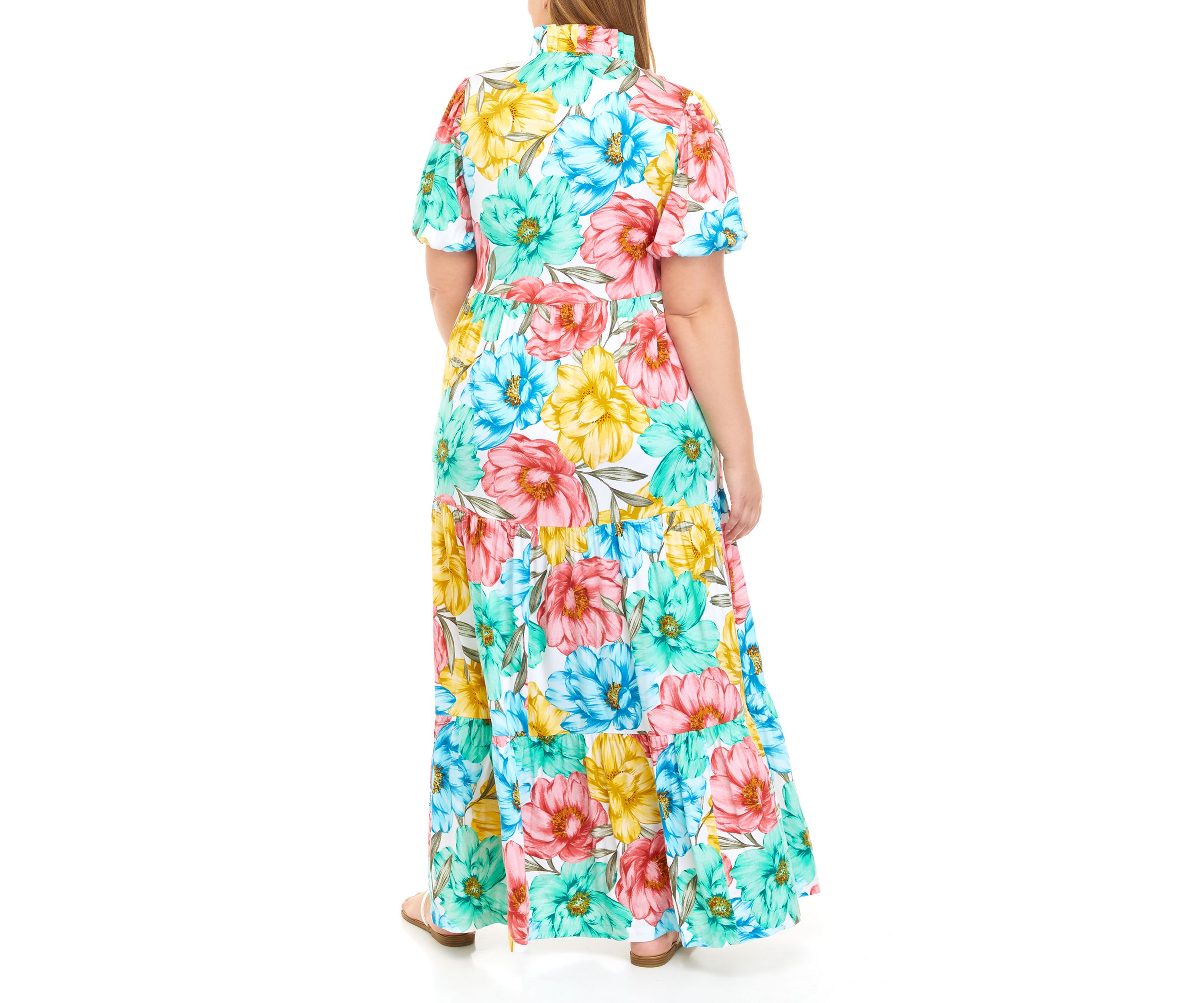 Plus Size Short Sleeve Ruffle Neck Maxi Dress 