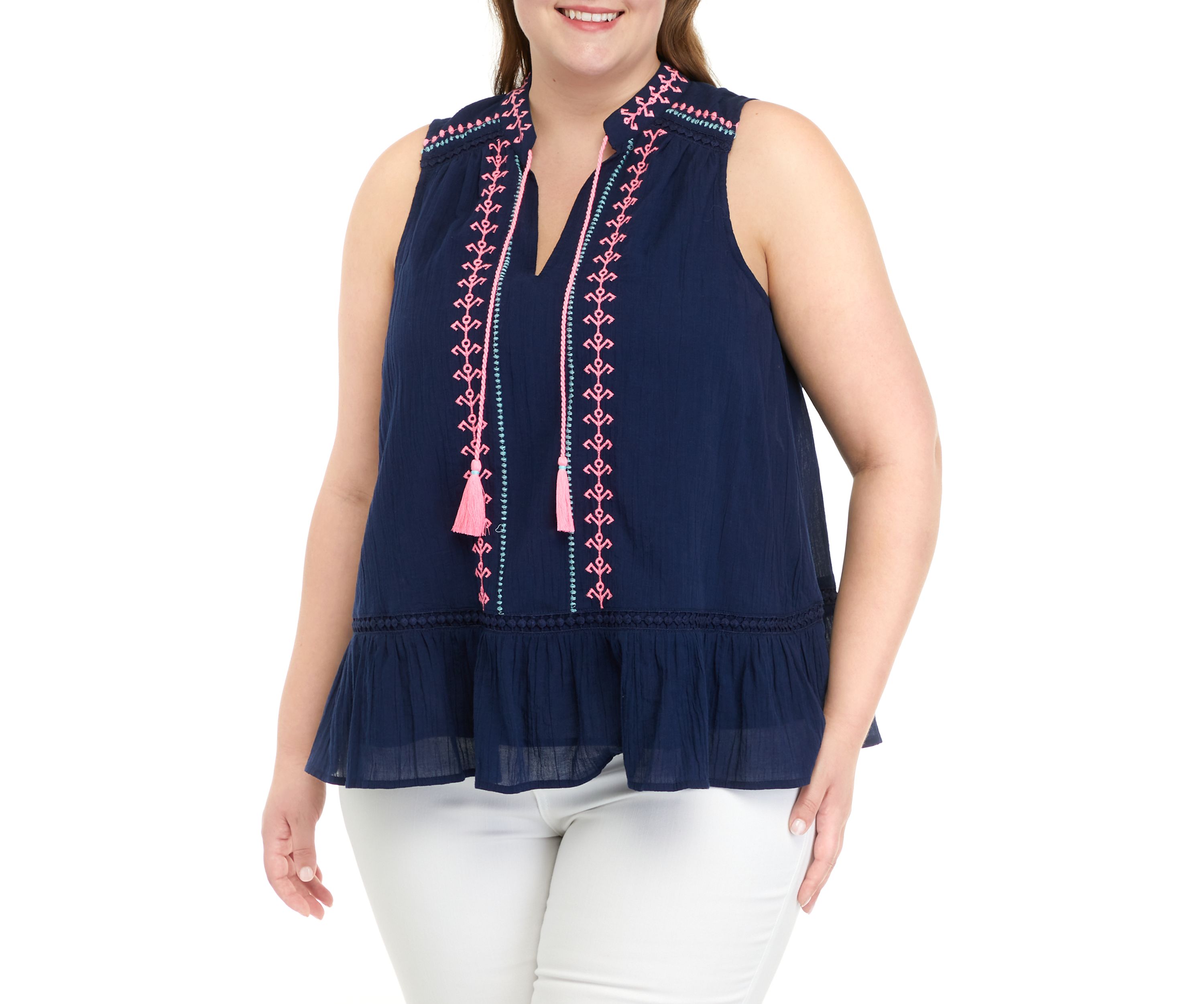 Plus Size Sleeveless Crochet Peasant Top 