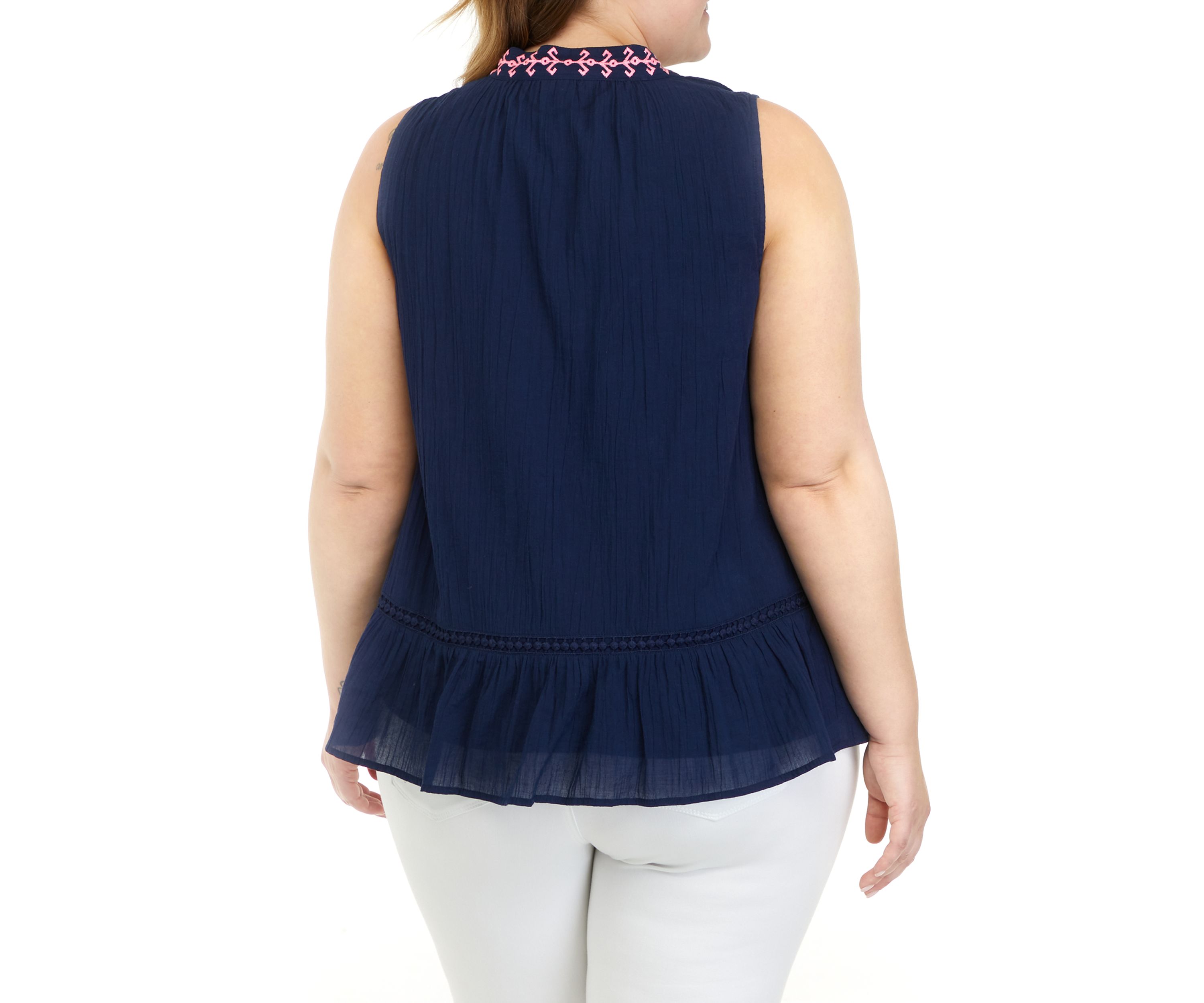 Plus Size Sleeveless Crochet Peasant Top 