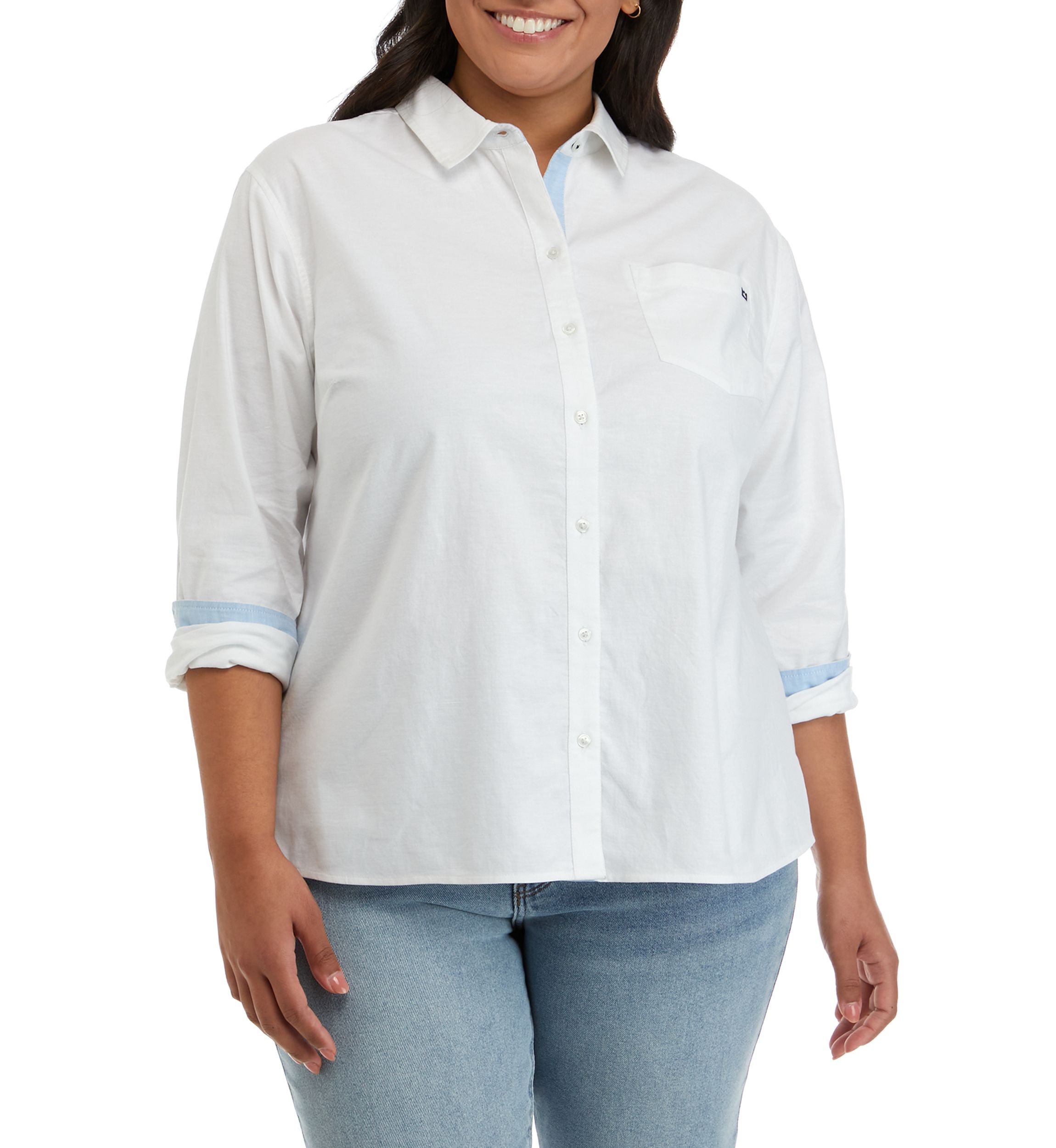 Plus Size Long Sleeve Oxford Boyfriend Shirt 