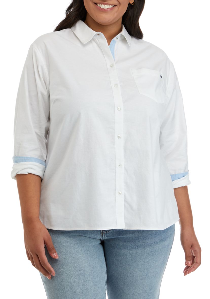 Plus Size Long Sleeve Oxford Boyfriend Shirt 