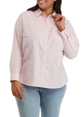 Womens Tops Plus Size Casual Button Down Shirt V Neck Long Sleeve