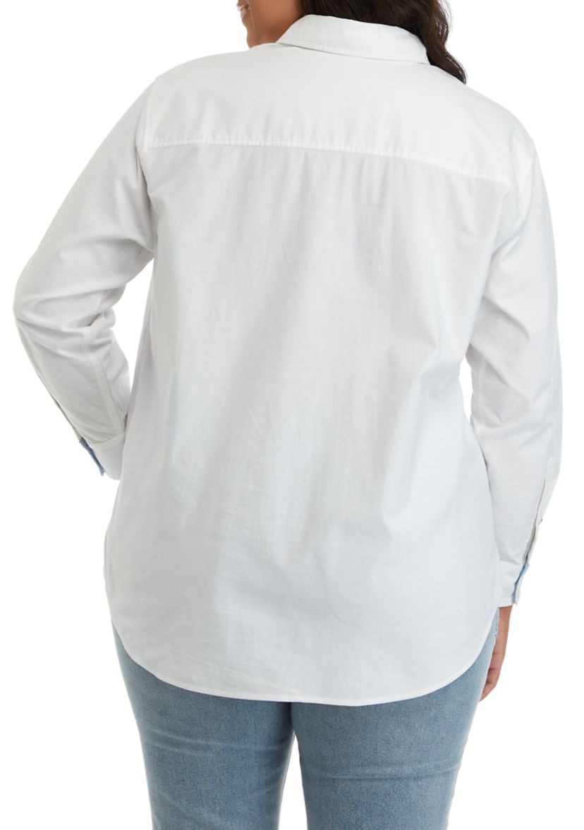 Plus Size Long Sleeve Oxford Boyfriend Shirt 