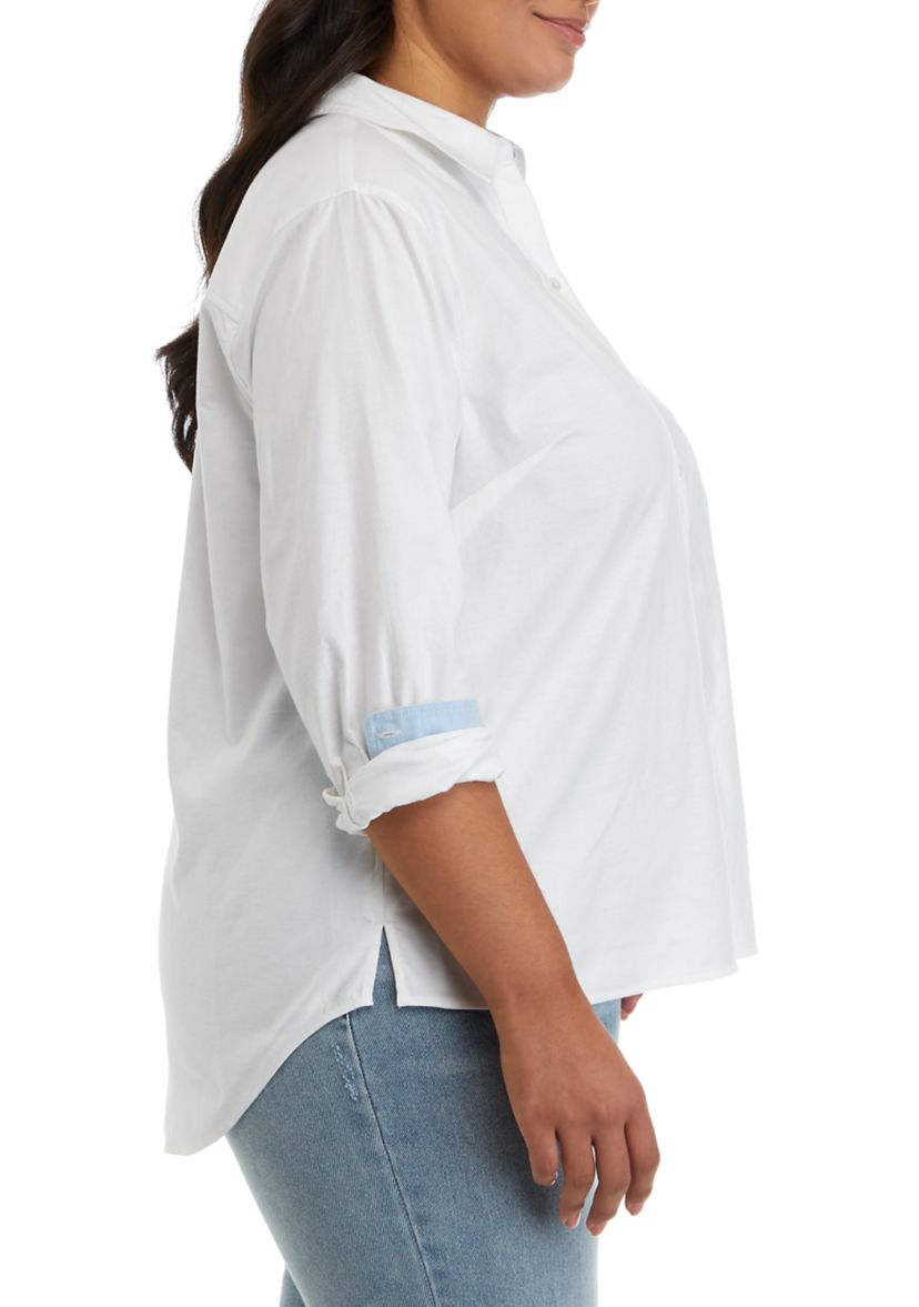 Plus Size Long Sleeve Oxford Boyfriend Shirt 