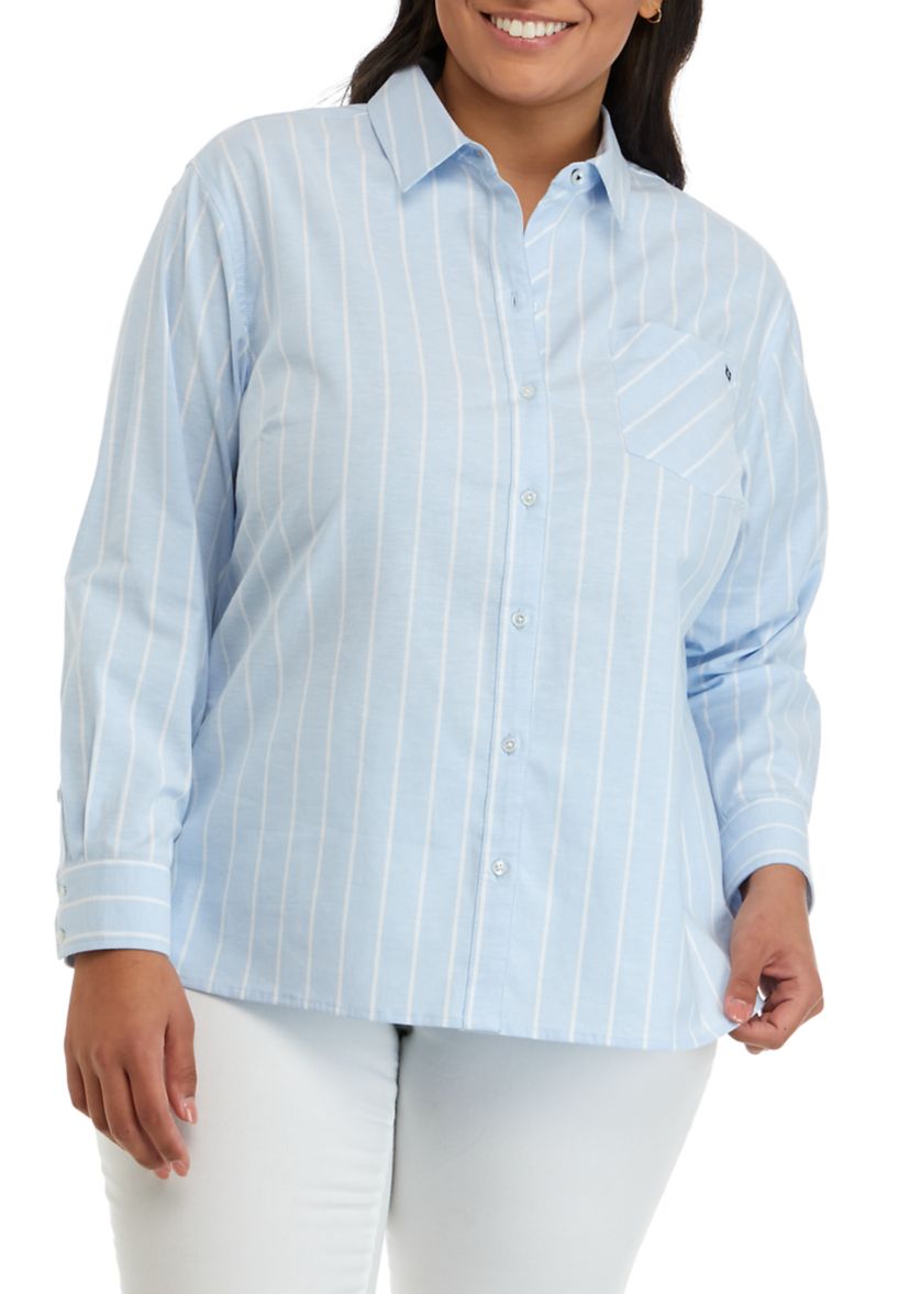 Plus Size Long Sleeve Oxford Boyfriend Shirt