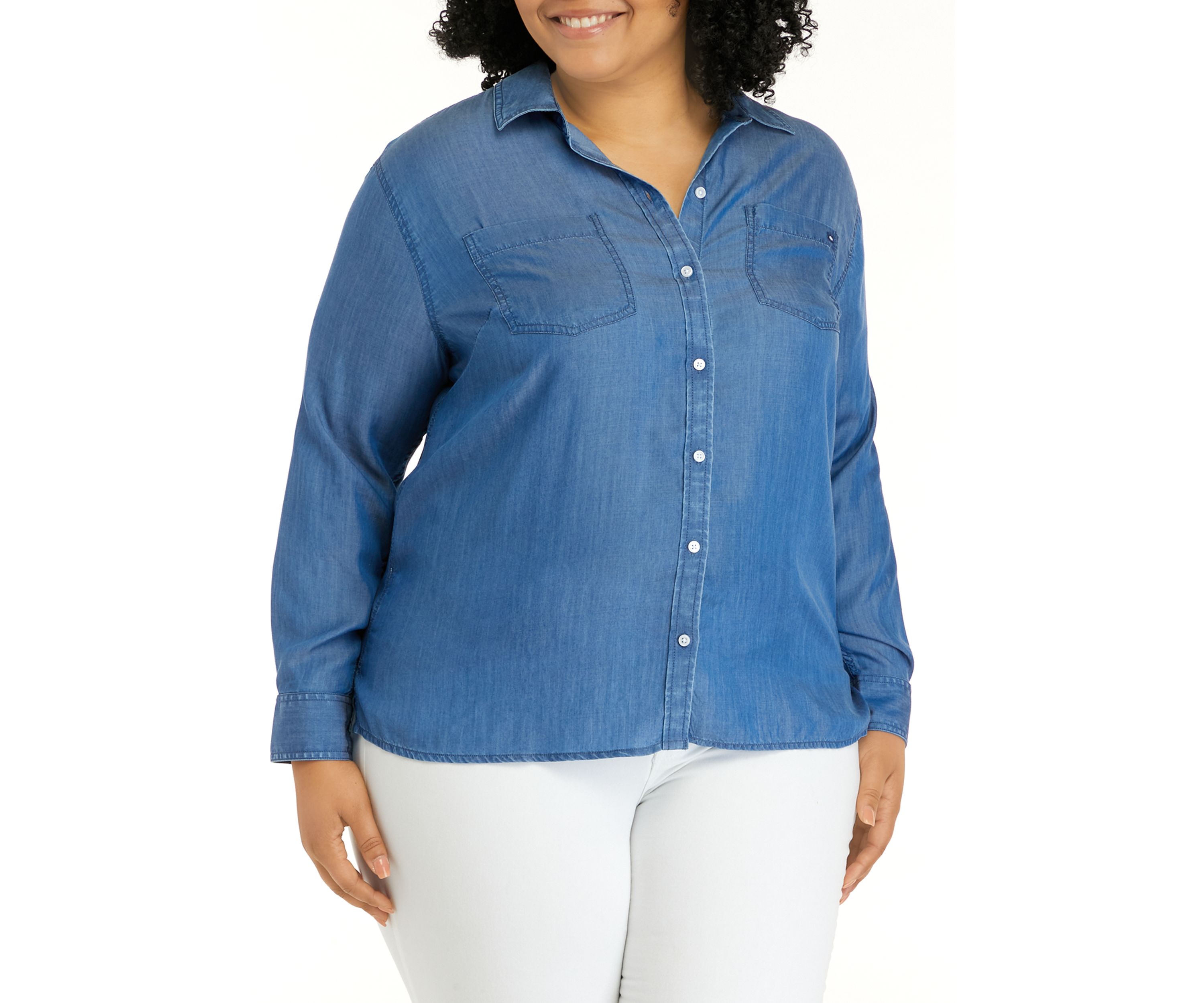 Plus Size Long Sleeve Chambray Boyfriend Top