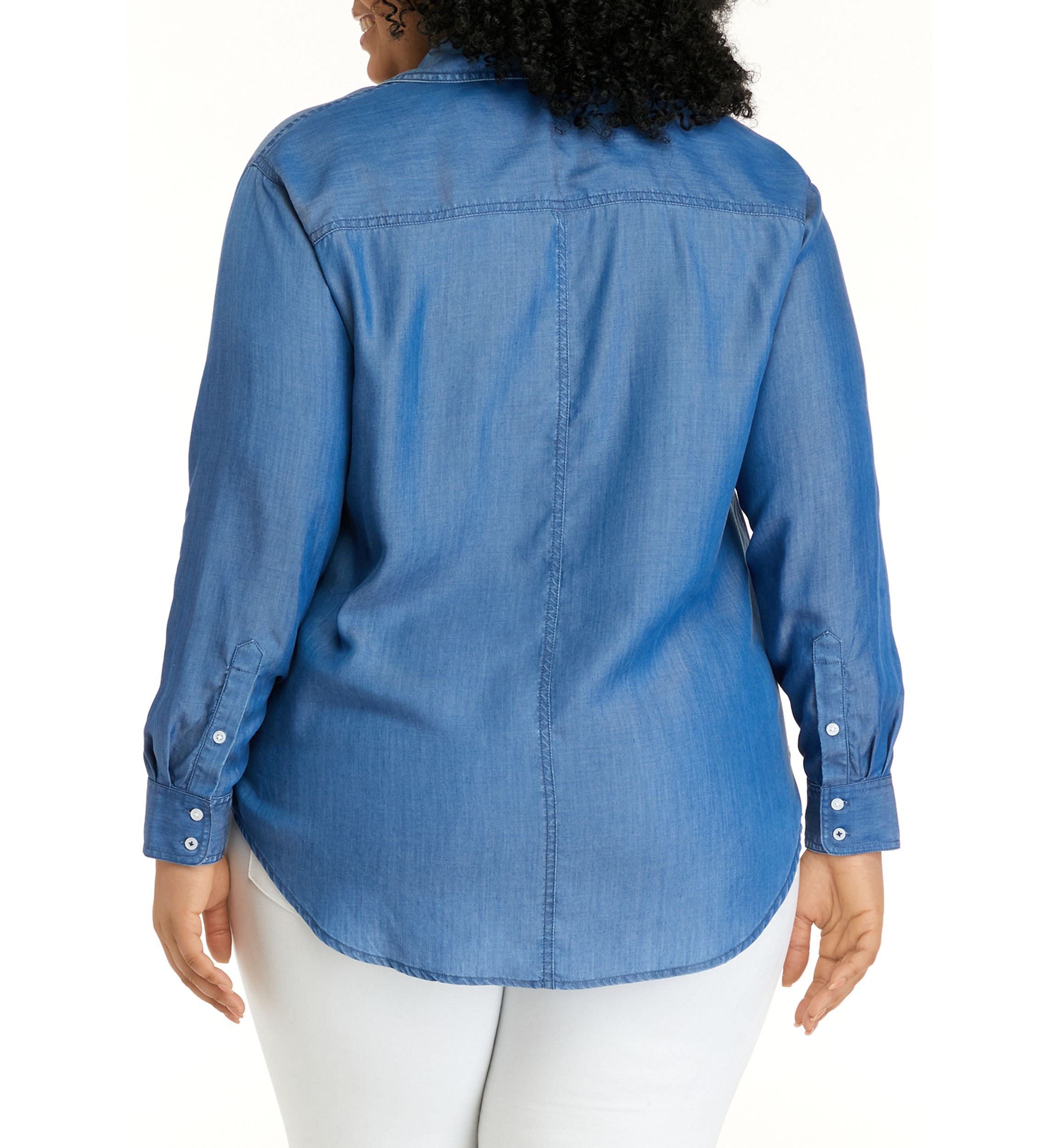 Plus Size Long Sleeve Chambray Boyfriend Top