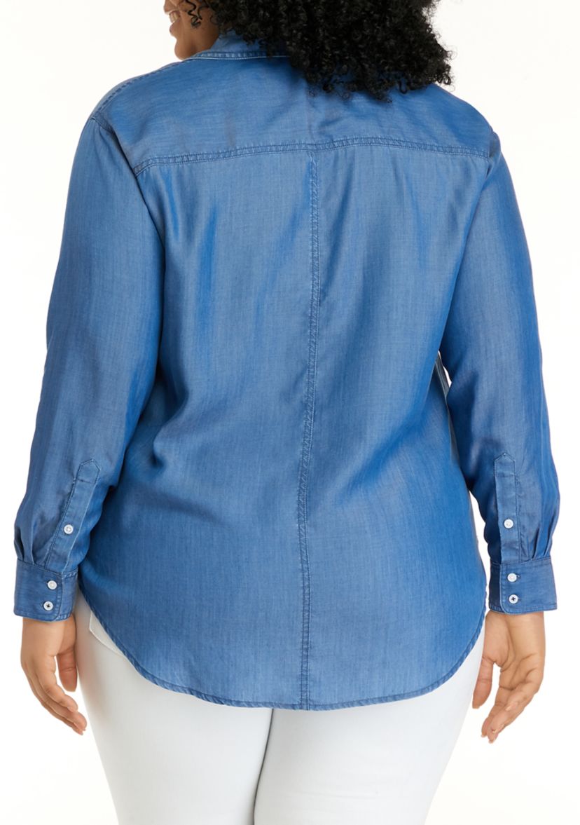 Plus Size Long Sleeve Chambray Boyfriend Top
