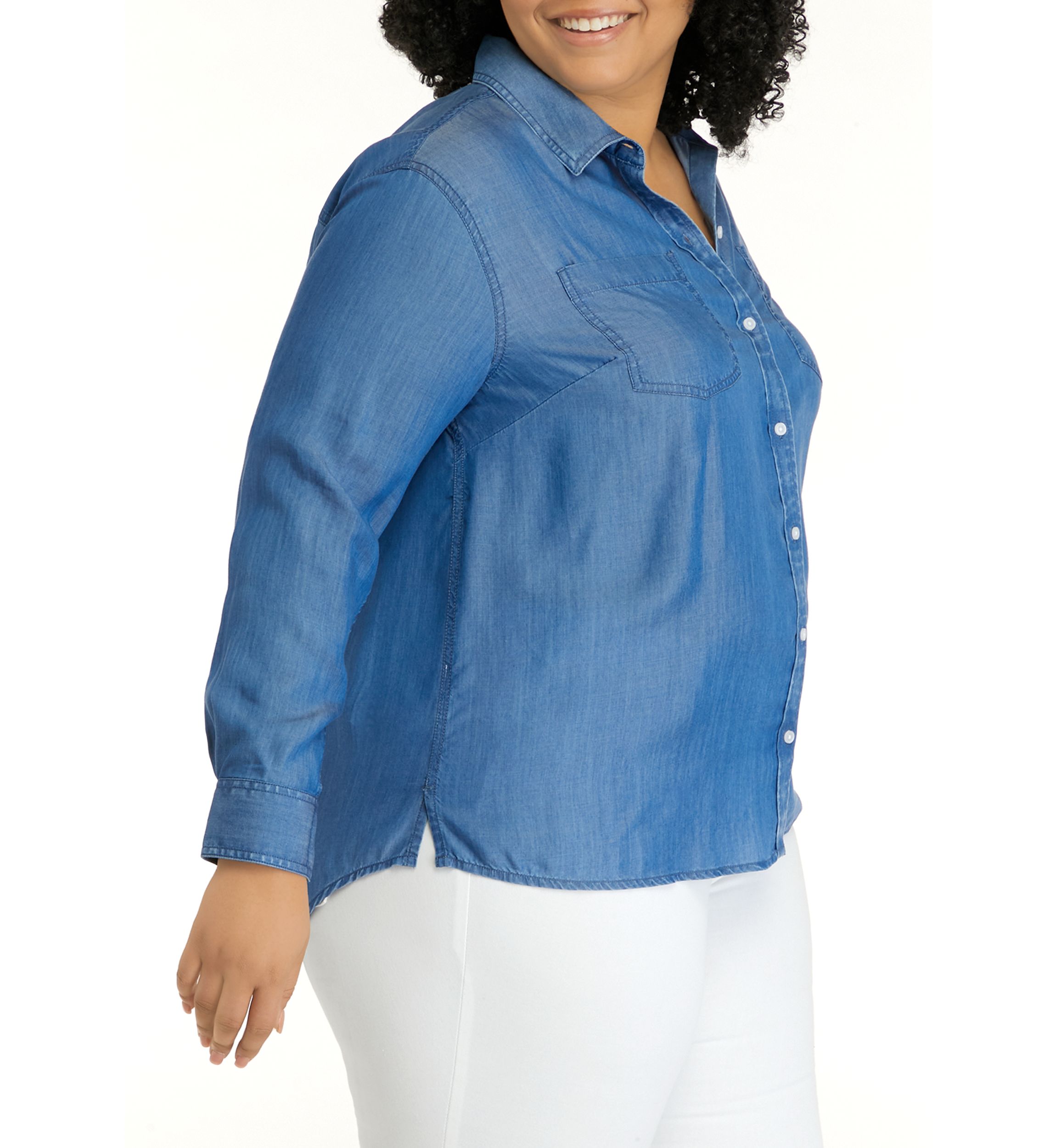 Plus Size Long Sleeve Chambray Boyfriend Top