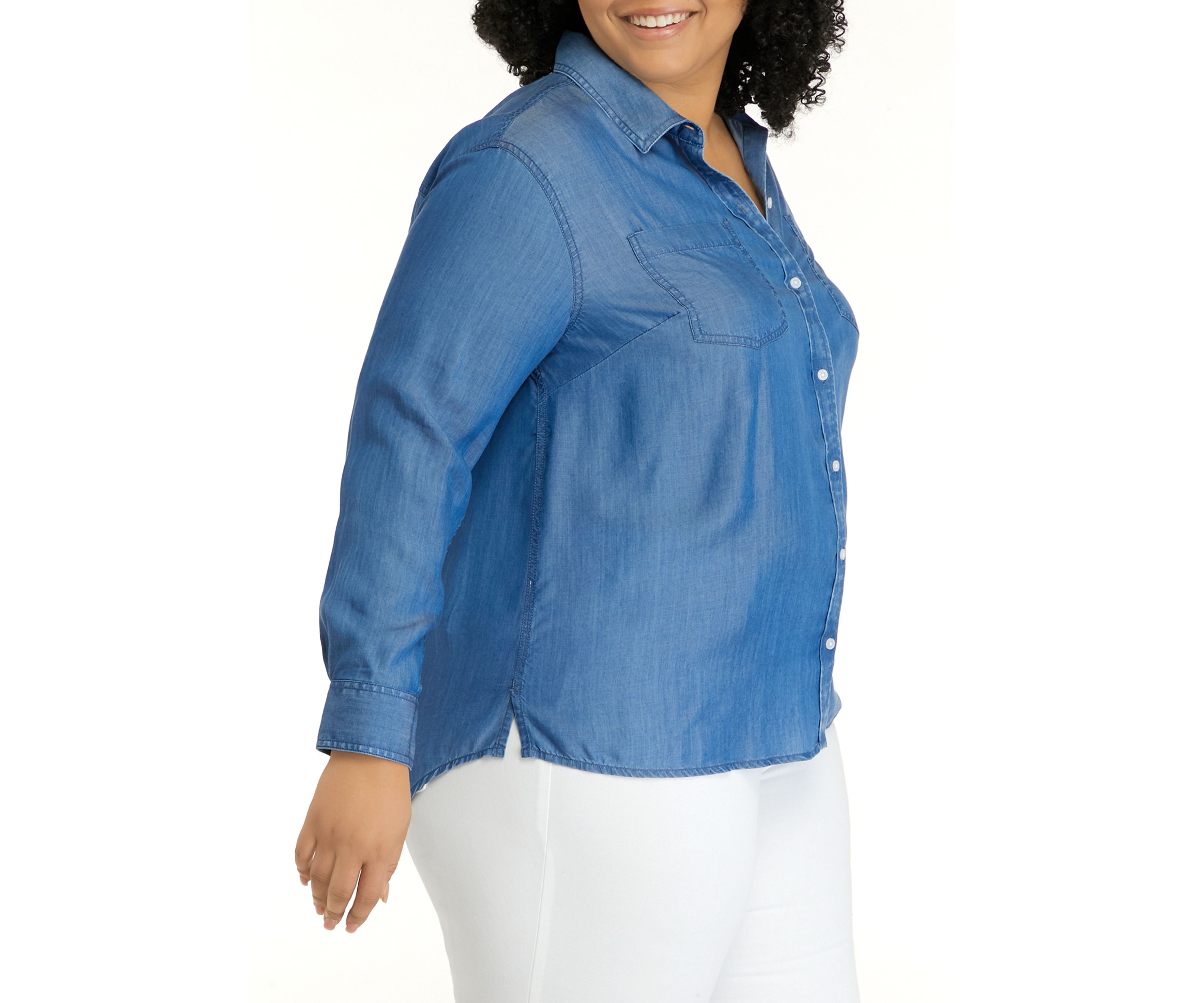 Plus Size Long Sleeve Chambray Boyfriend Top