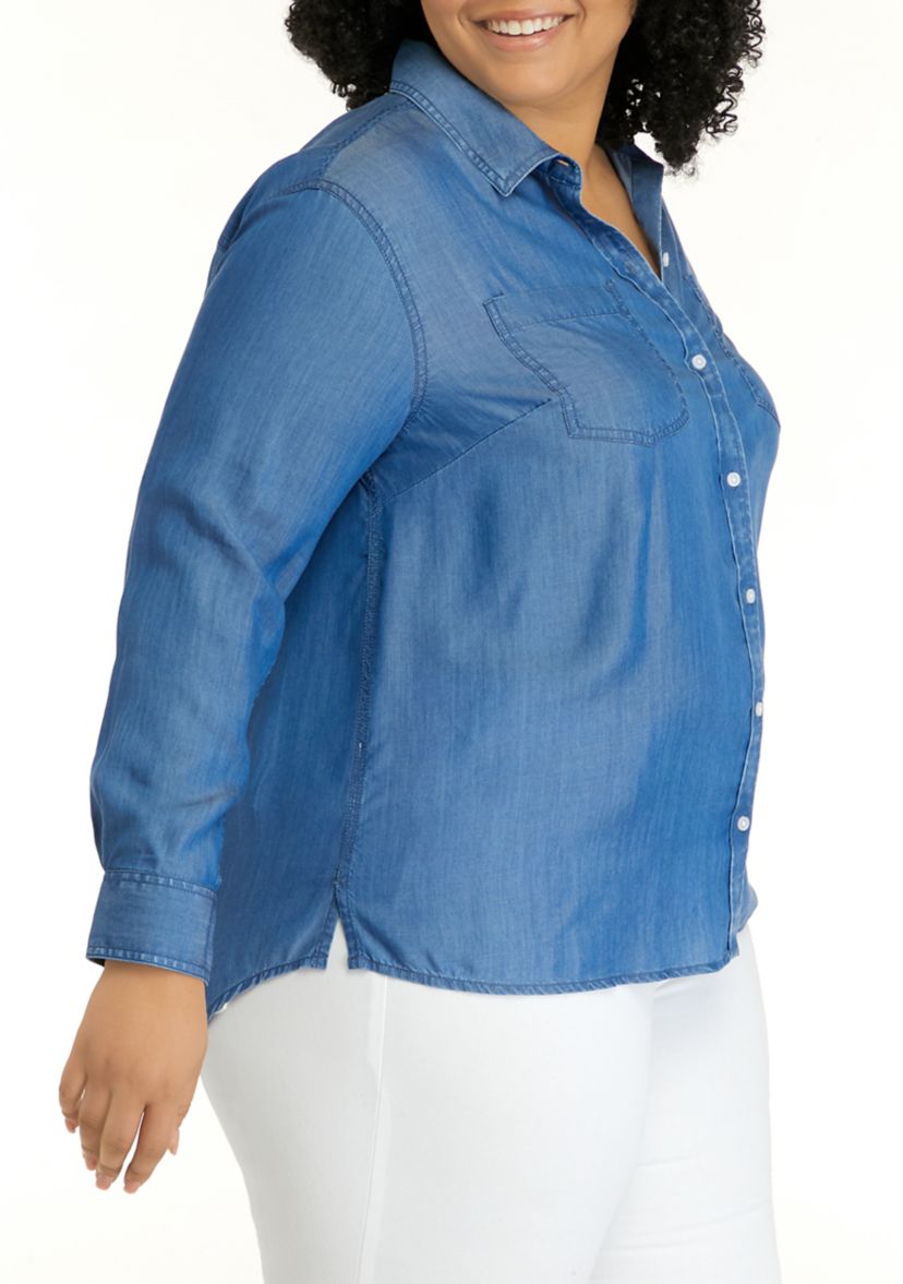 Plus Size Long Sleeve Chambray Boyfriend Top