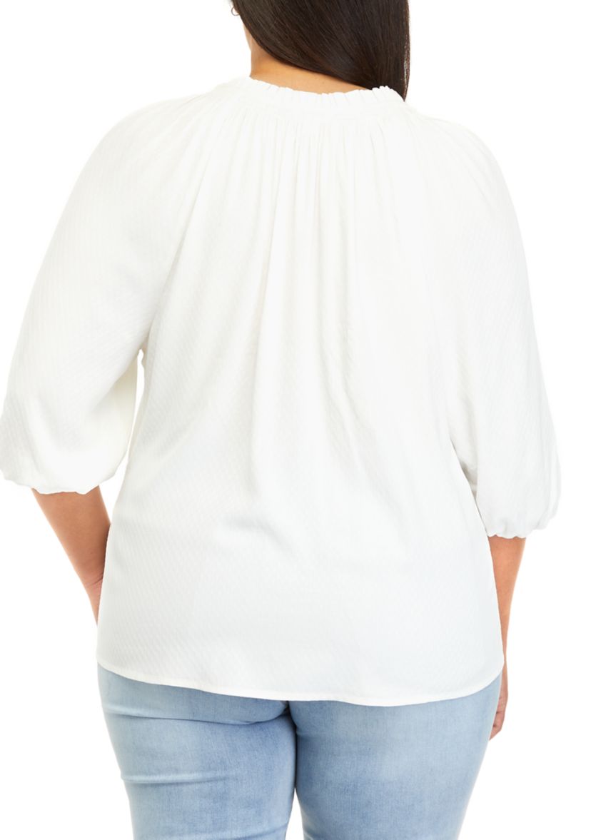 Plus Size 3/4 Sleeve Ruffe Neck Peasant Top 