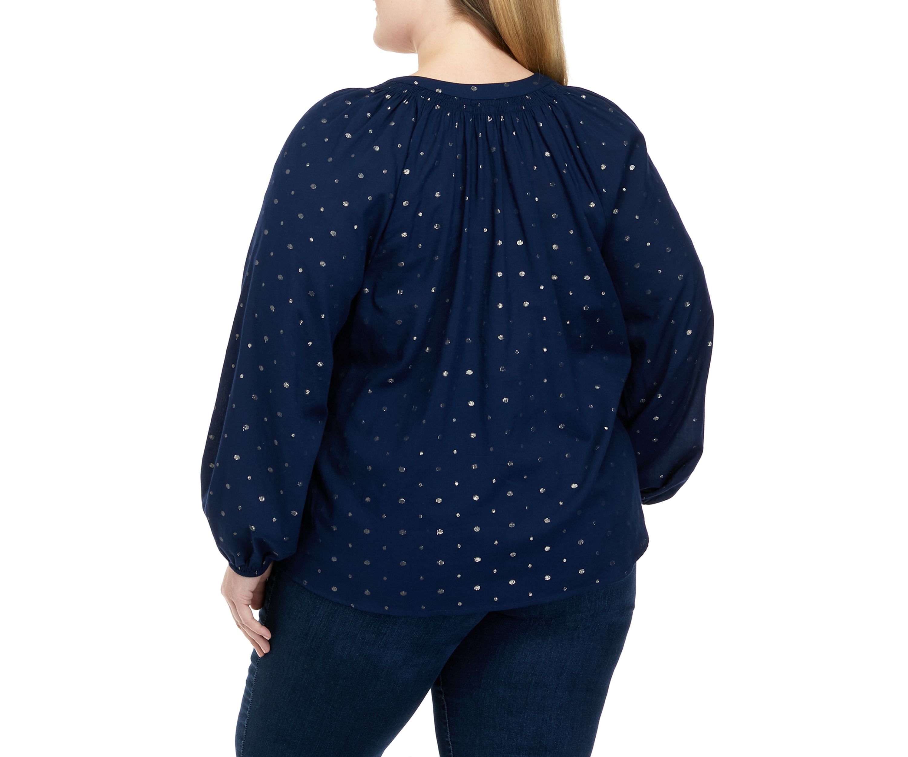 Plus Size Split Neck Peasant Top